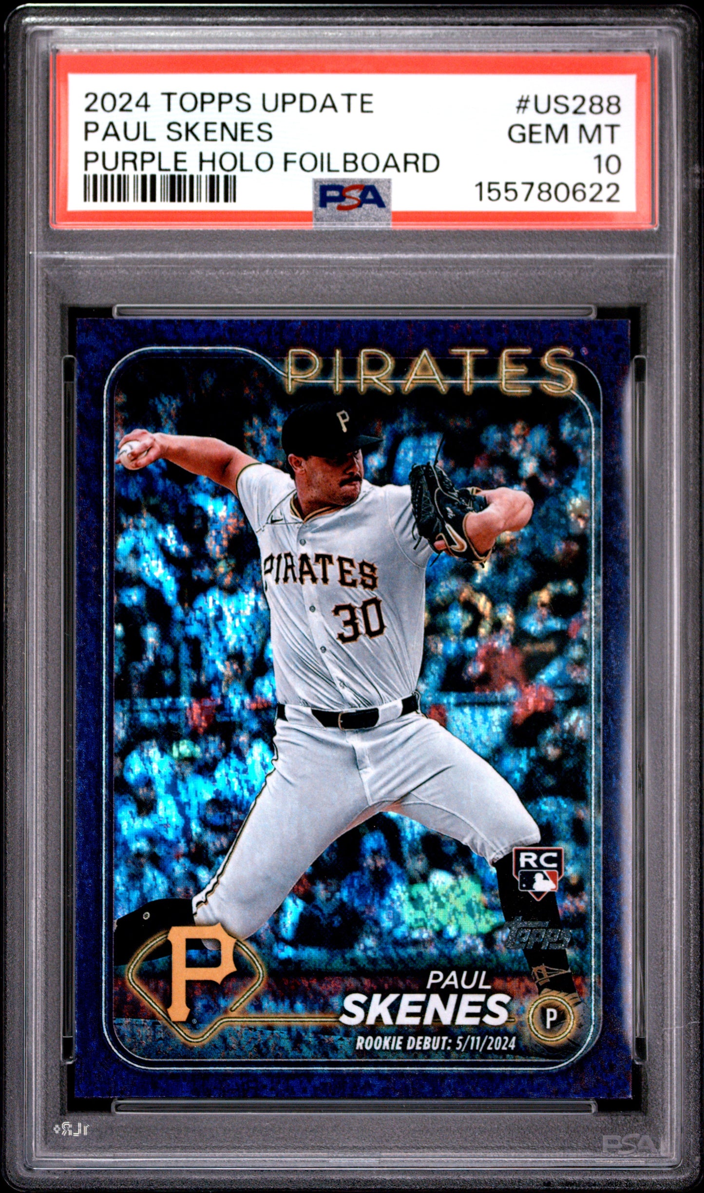 2024 Topps Update #US288 Purple Holo Foilboard Paul Skenes RC #'d /799 PSA 10