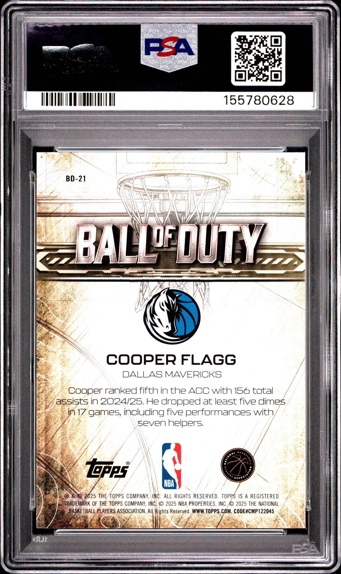 2025 Topps Chrome Ball Of Duty #BD-21 Cooper Flagg RC PSA 10