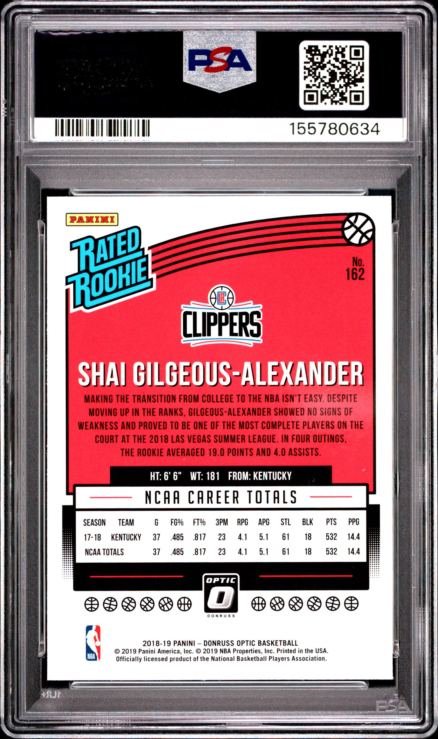 2018 Panini Donruss Optic #162 Shai Gilgeous-Alexander RC PSA 9