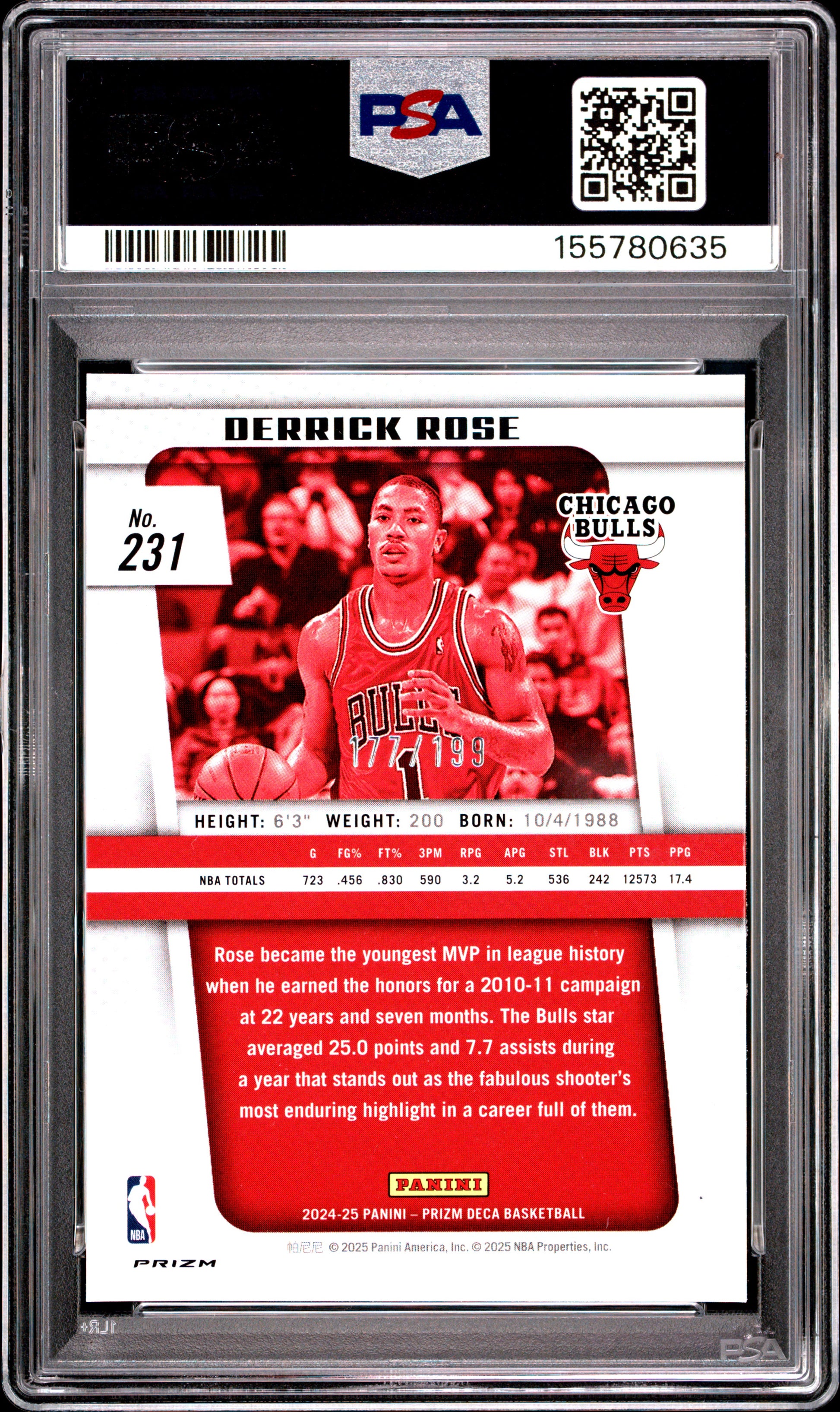 2024 Panini Prizm Deca #231 Red Prizm Derrick Rose #'d /199 PSA 10