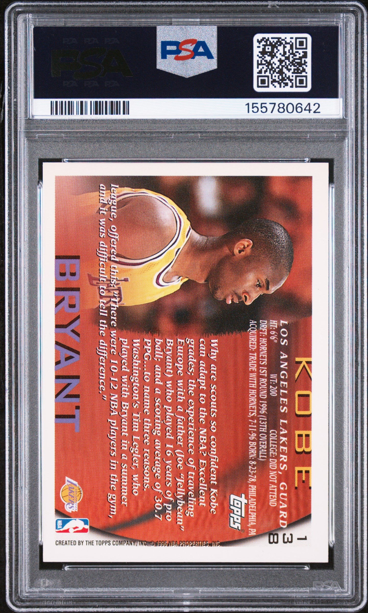 1996 Topps #138 Kobe Bryant RC PSA 8 (0642)