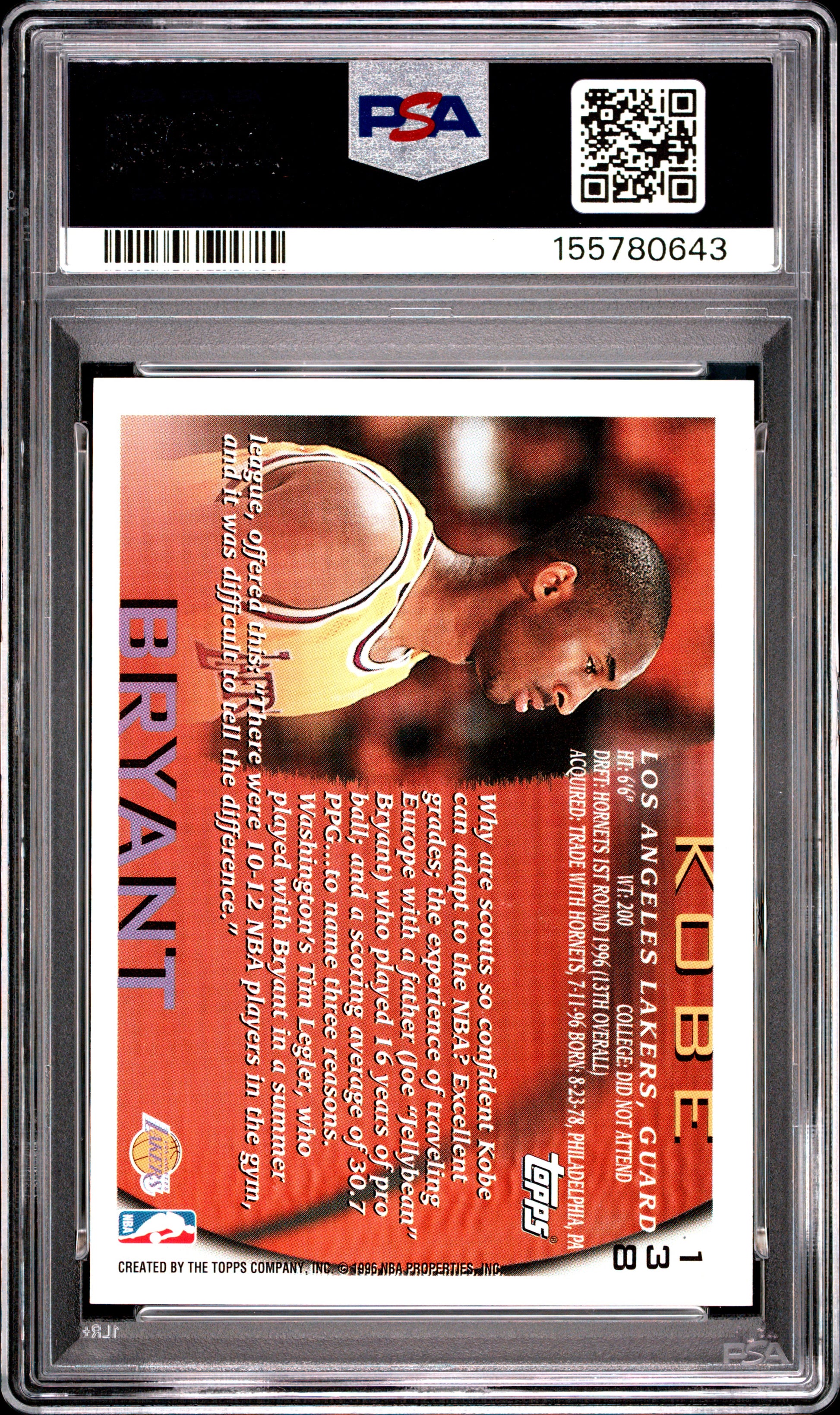 1996 Topps #138 Kobe Bryant RC PSA 8 (0643)