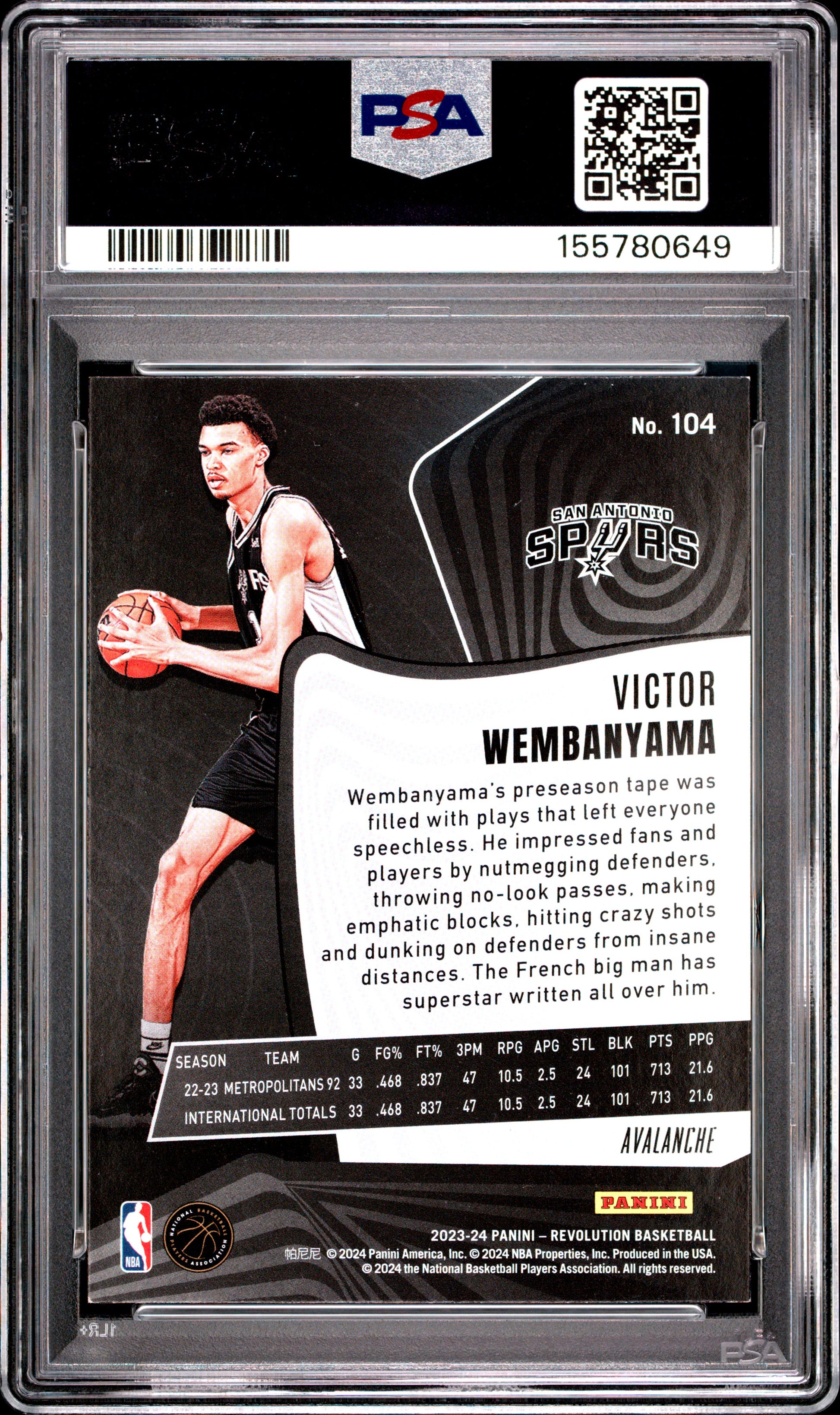2023 Panini Revolution #104 Avalanche Victor Wembanyama RC PSA 7