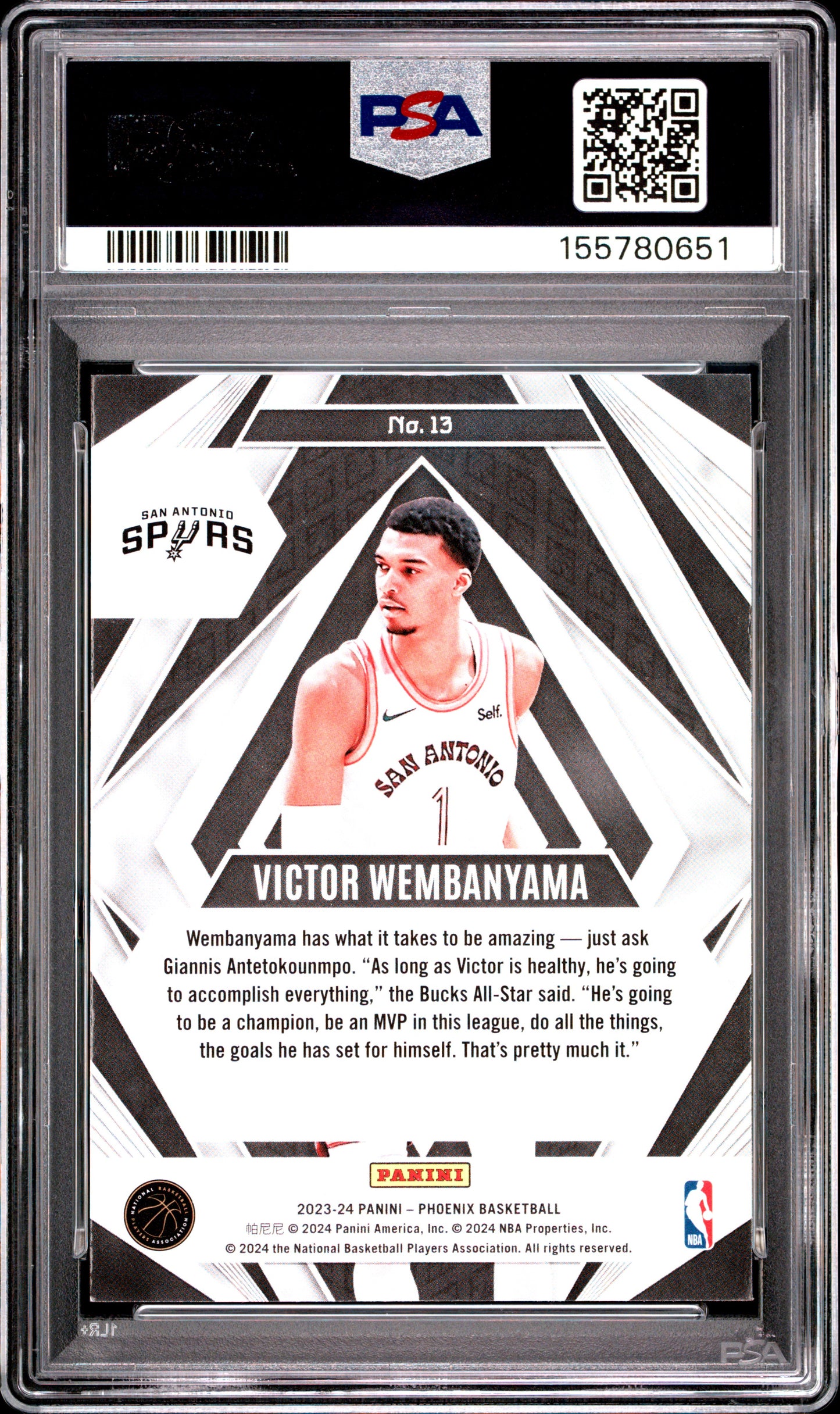 2023 Panini Phoenix Paragon #13 Paragon-Teal Lazer Victor Wembanyama RC PSA 9