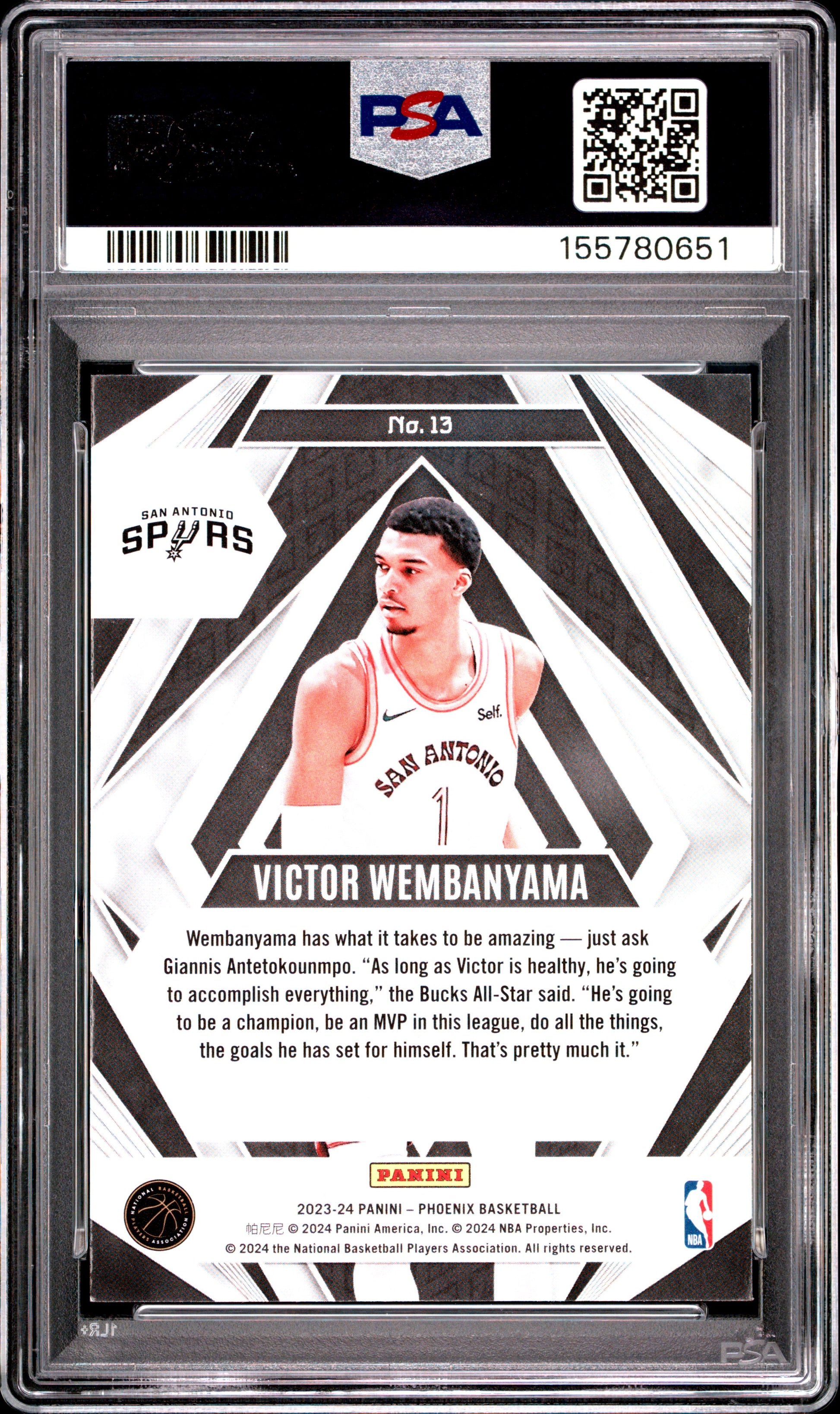 2023 Panini Phoenix Paragon #13 Paragon-Teal Lazer Victor Wembanyama RC PSA 9