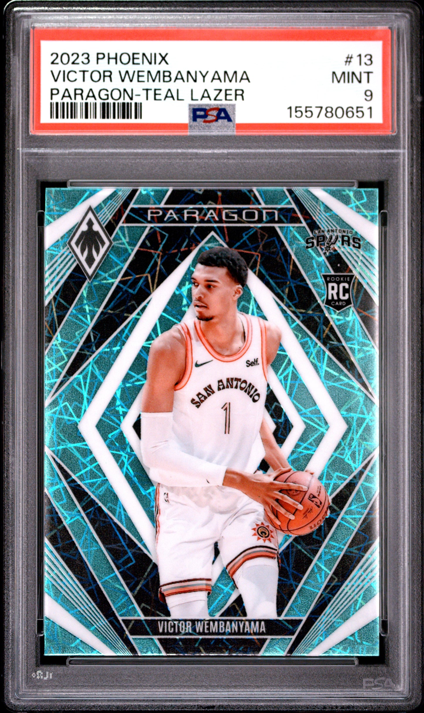 2023 Panini Phoenix Paragon #13 Paragon-Teal Lazer Victor Wembanyama RC PSA 9