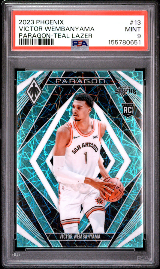 2023 Panini Phoenix Paragon #13 Paragon-Teal Lazer Victor Wembanyama RC PSA 9