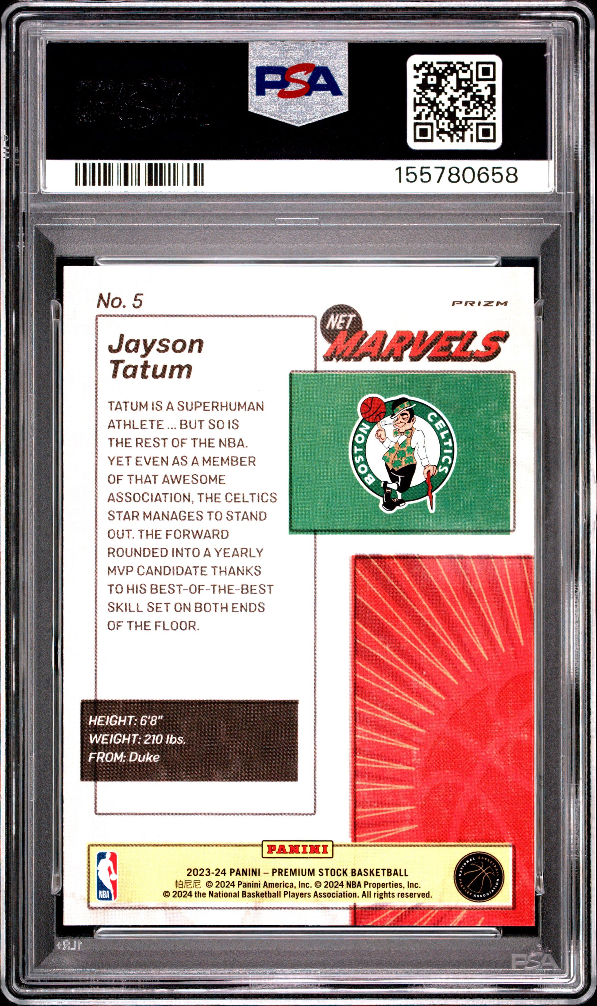2023 Panini Hoops Premium Stock Retro Net Marvels #5 Jayson Tatum PSA 8