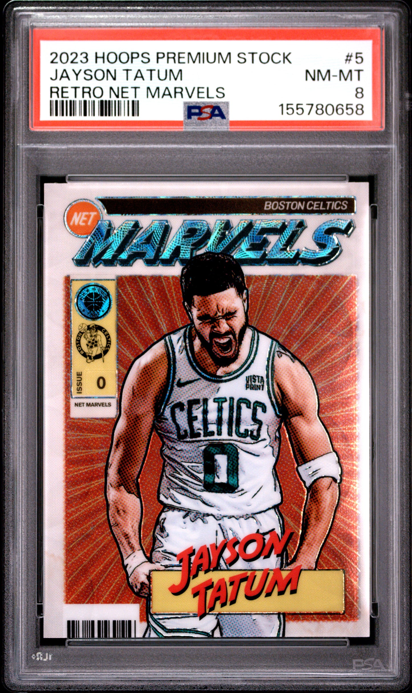 2023 Panini Hoops Premium Stock Retro Net Marvels #5 Jayson Tatum PSA 8