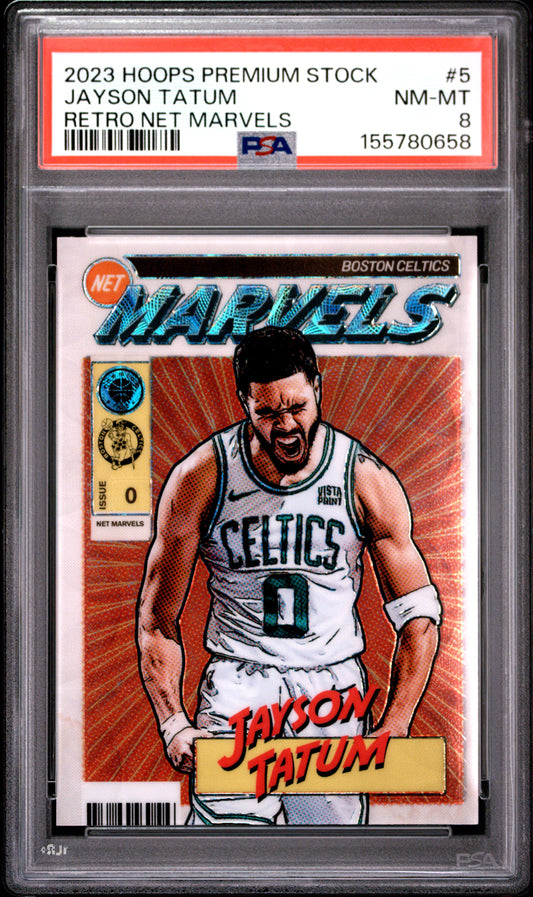2023 Panini Hoops Premium Stock Retro Net Marvels #5 Jayson Tatum PSA 8