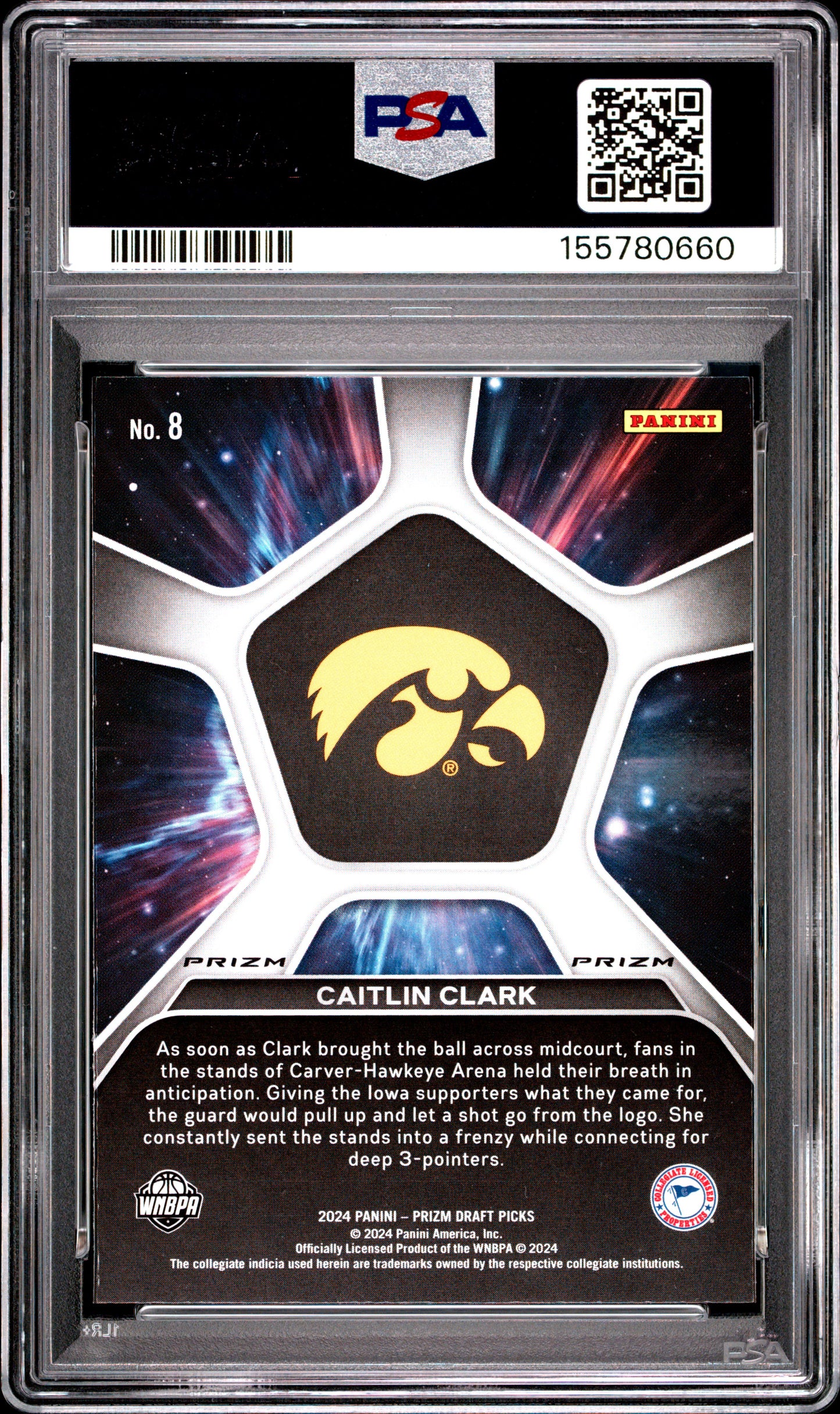 2024 Panini Prizm Draft Picks Deep Space #8 Silver Prizm Caitlin Clark RC PSA 9