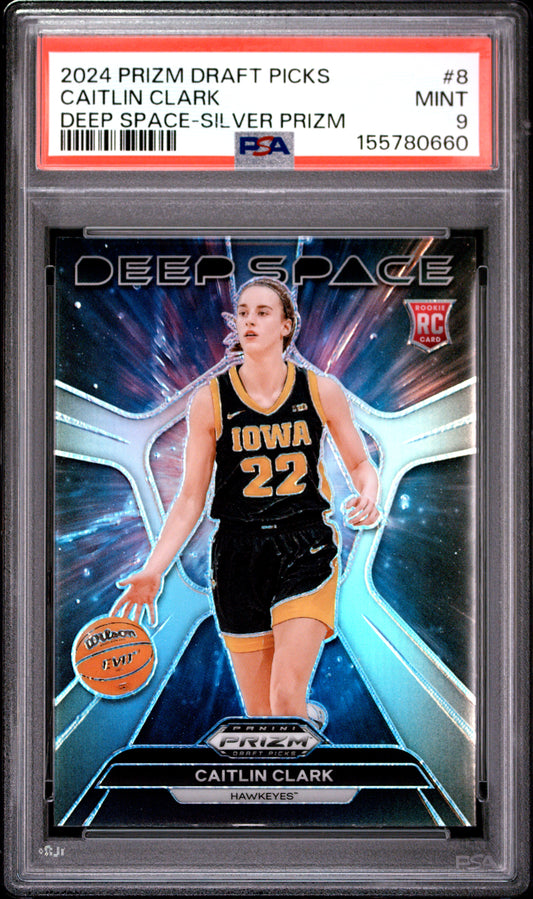 2024 Panini Prizm Draft Picks Deep Space #8 Silver Prizm Caitlin Clark RC PSA 9
