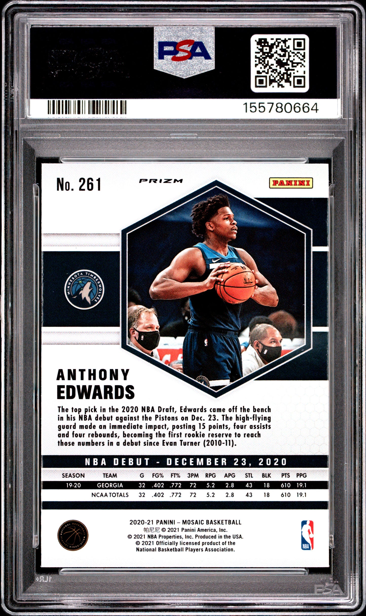 2020 Panini Mosaic #261 Reactive Blue Anthony Edwards RC PSA 10