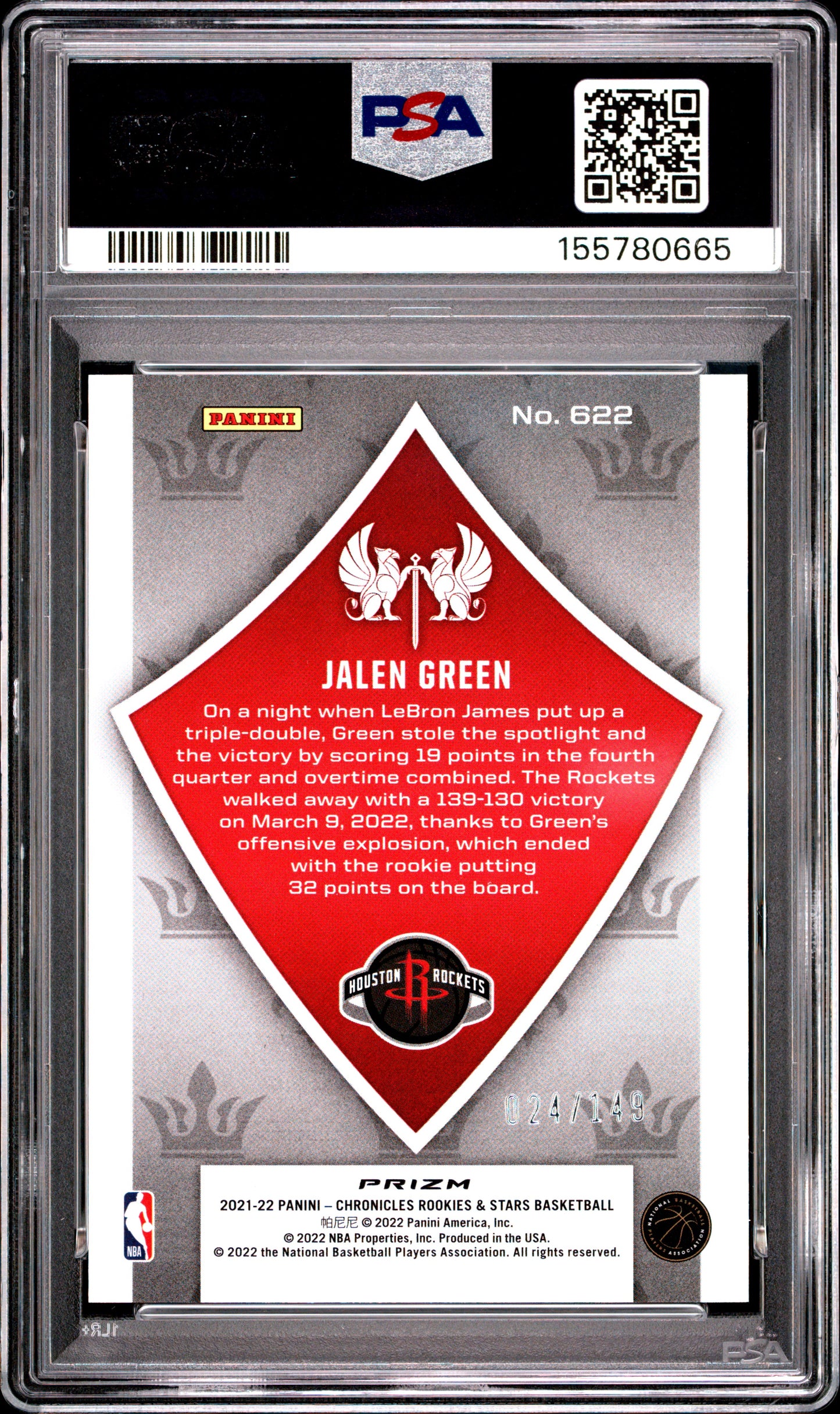 2021 Panini Chronicles #622 Red Jalen Green RC Red #'d /149 PSA 10
