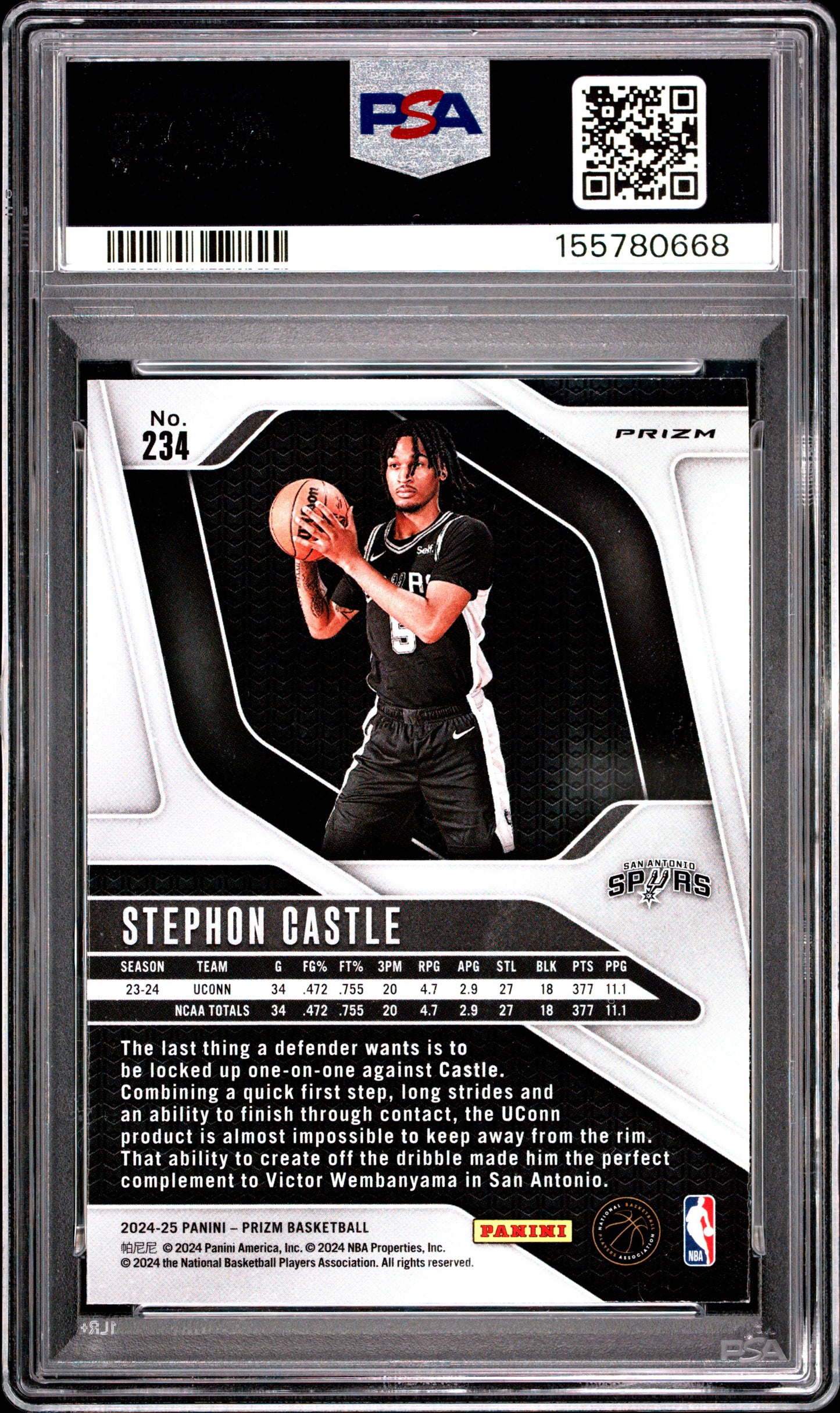 2024 Panini Prizm #234 Red White Blue Prizm Stephon Castle RC PSA 9