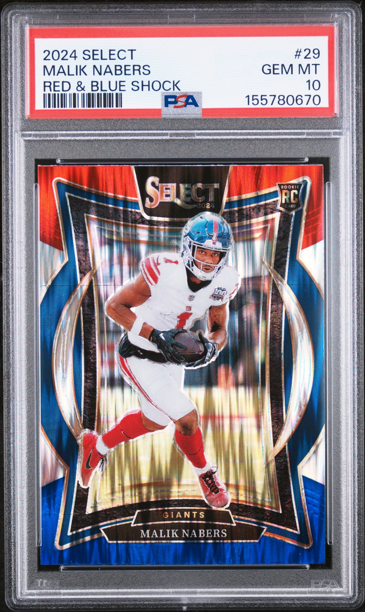 2024 Panini Select #29 Red & Blue Shock Malik Nabers RC PSA 10