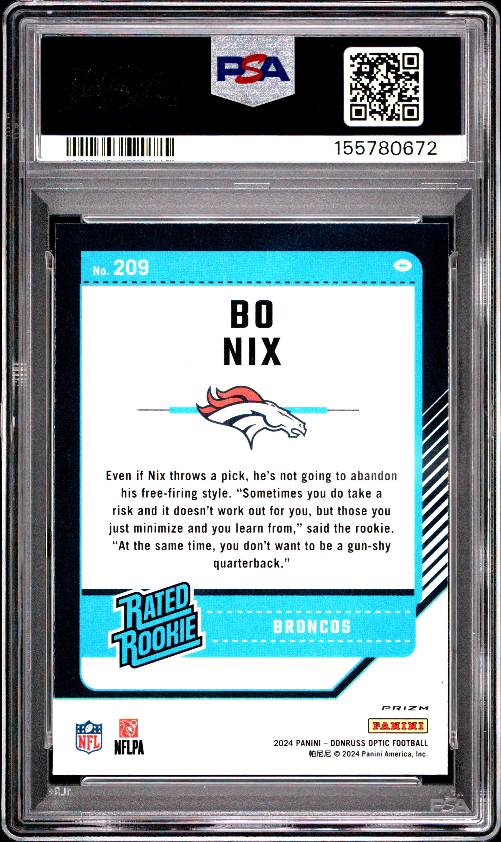 2024 Panini Donruss Optic #209 Pink Bo Nix RC PSA 9