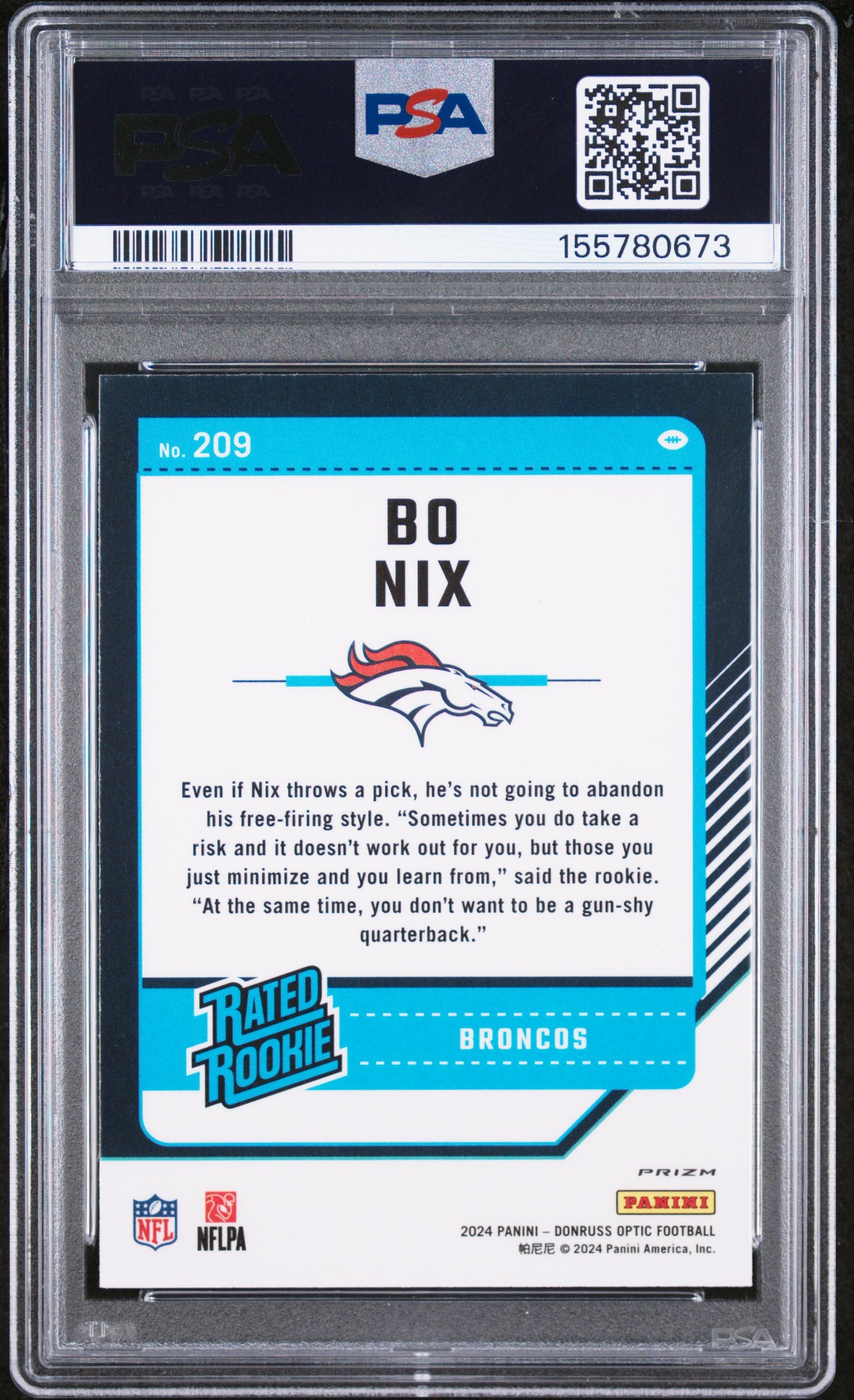 2024 Panini Donruss Optic #209 Purple Scope Bo Nix RC PSA 7