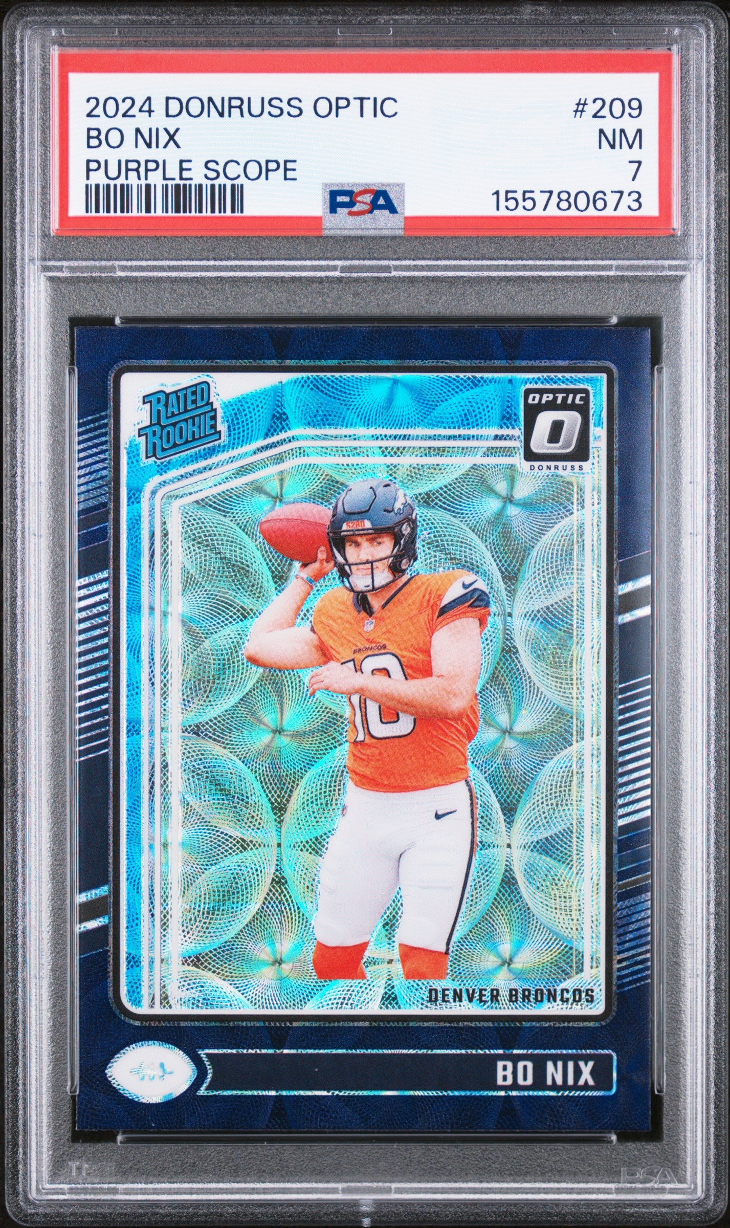 2024 Panini Donruss Optic #209 Purple Scope Bo Nix RC PSA 7