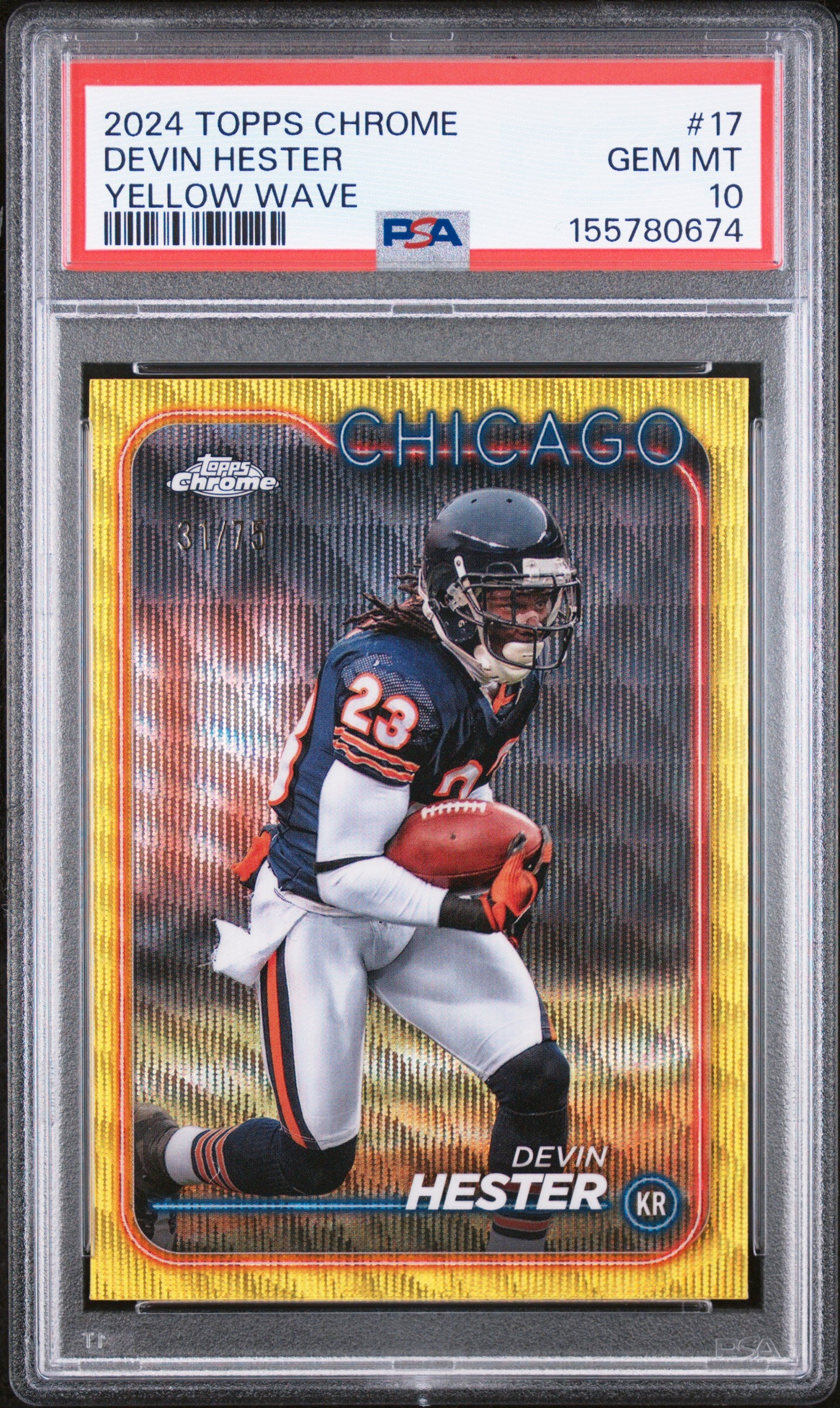2024 Topps Chrome #17 Yellow Wave Devin Hester #'d /75 PSA 10