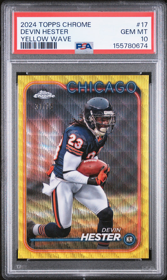 2024 Topps Chrome #17 Yellow Wave Devin Hester #'d /75 PSA 10