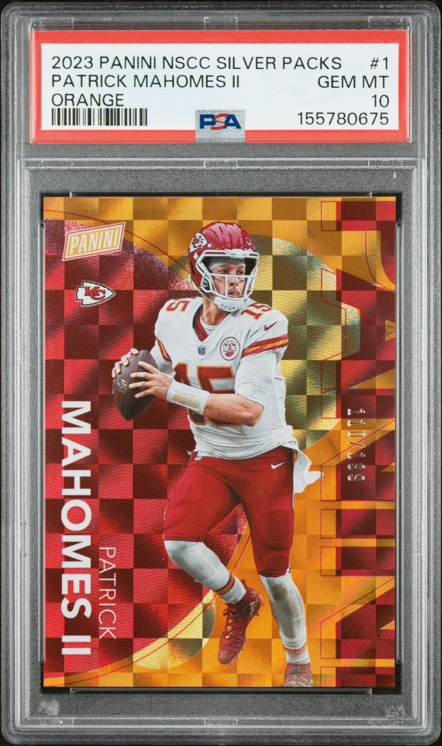 2023 Panini The National #1 Patrick Mahomes II Orange #'d /199 PSA 10