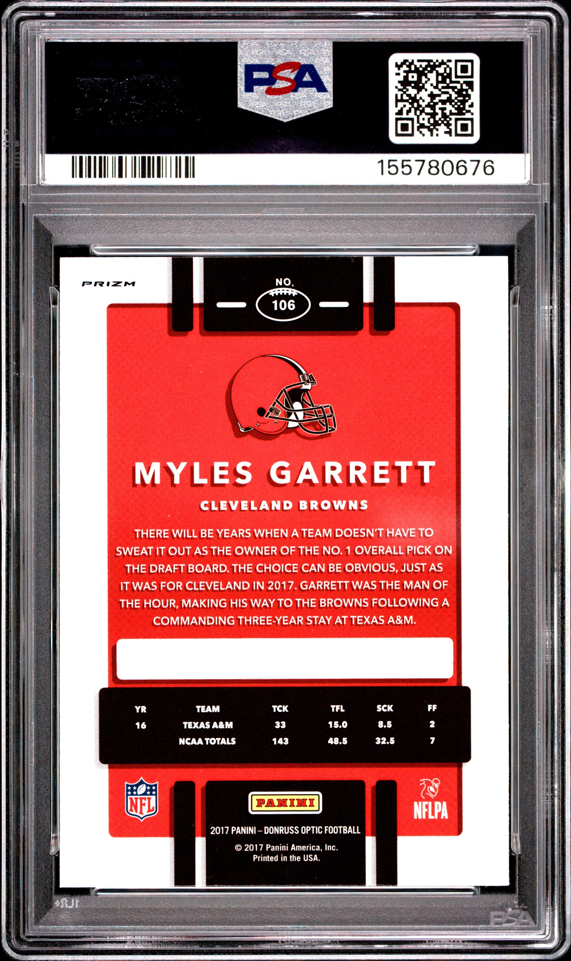 2017 Panini Donruss Optic #106 Holo Myles Garrett RC PSA 8