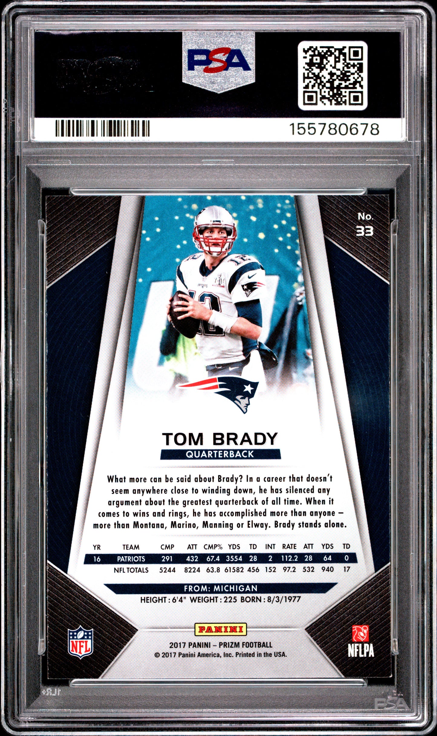 2017 Panini Prizm #33 Tom Brady PSA 9 (3522)
