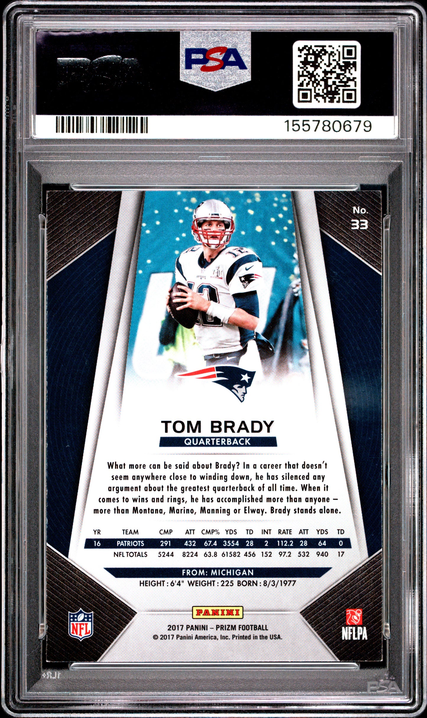 2017 Panini Prizm #33 Tom Brady PSA 8 (0679)
