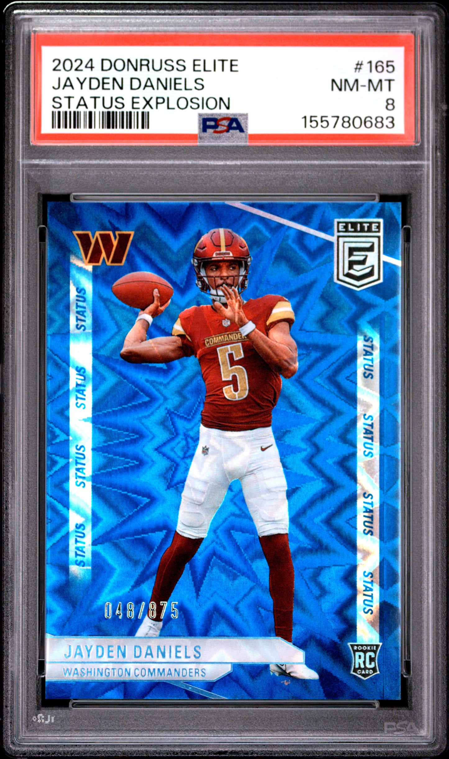 2024 Panini Donruss Elite #165 Status Explosion Jayden Daniels #'d /875 RC PSA 8