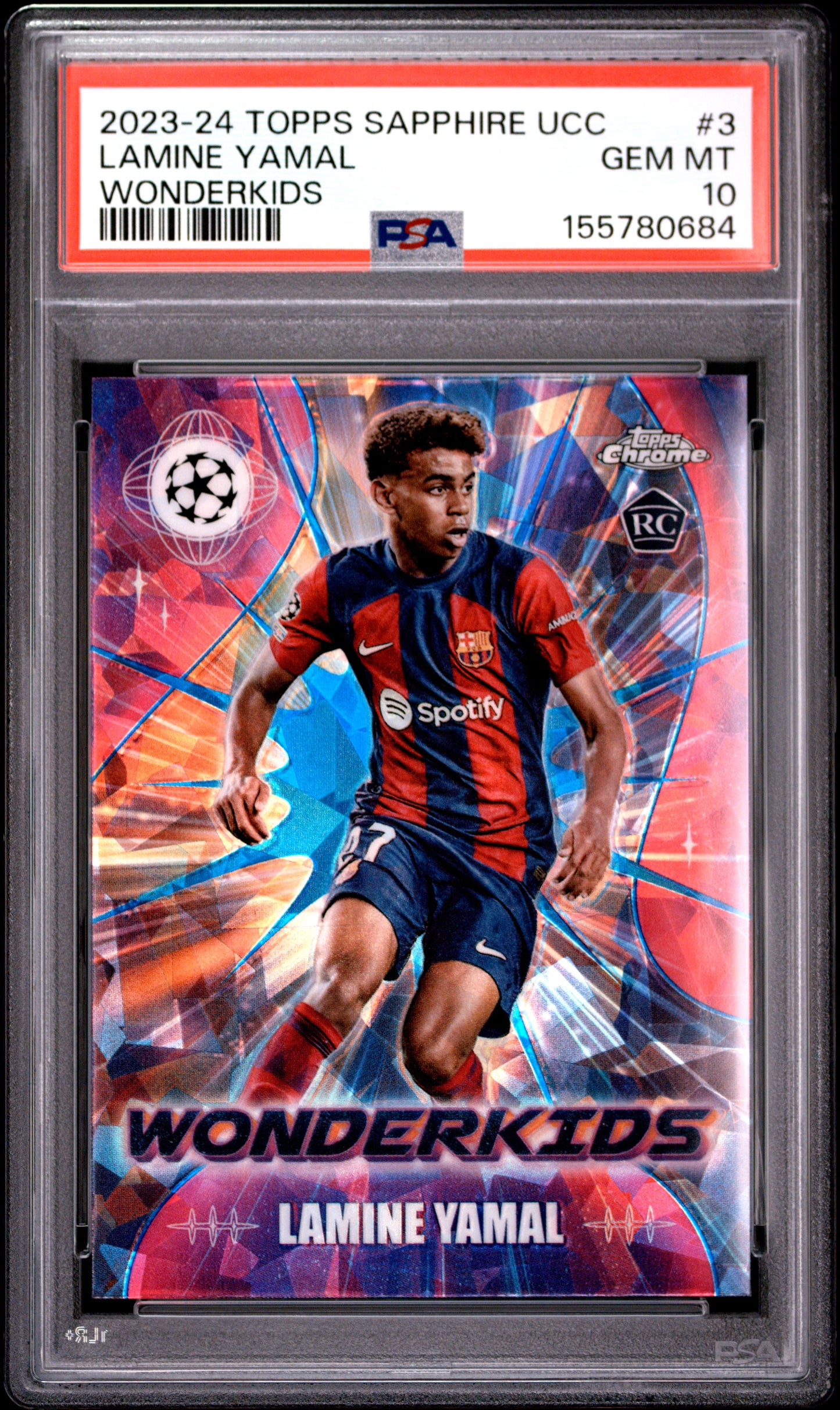 2023-24 Topps Chrome Sapphire Edition Uefa Wonderkids #3 Lamine Yamal RC PSA 10