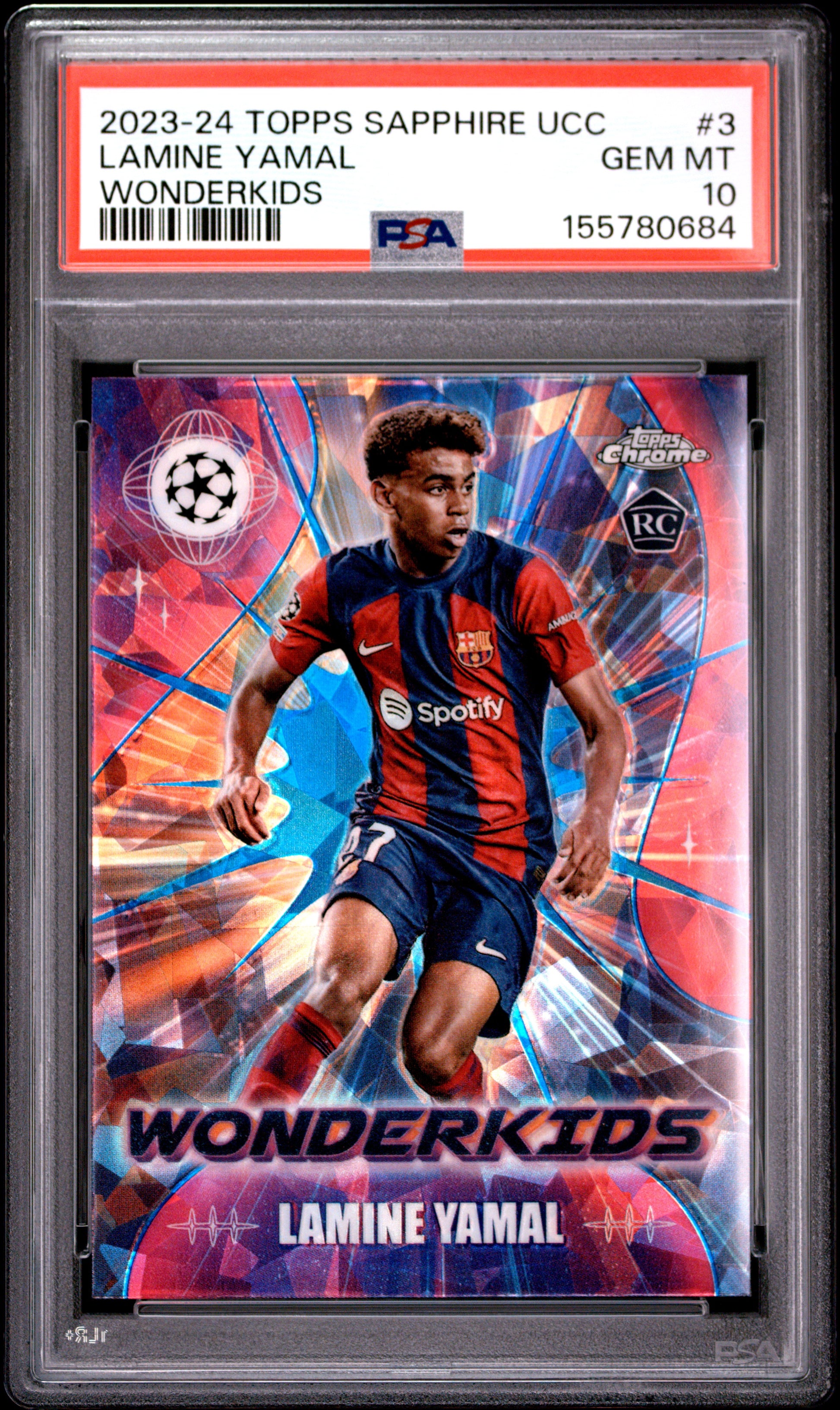 2023-24 Topps Chrome Sapphire Edition Uefa Wonderkids #3 Lamine Yamal RC PSA 10