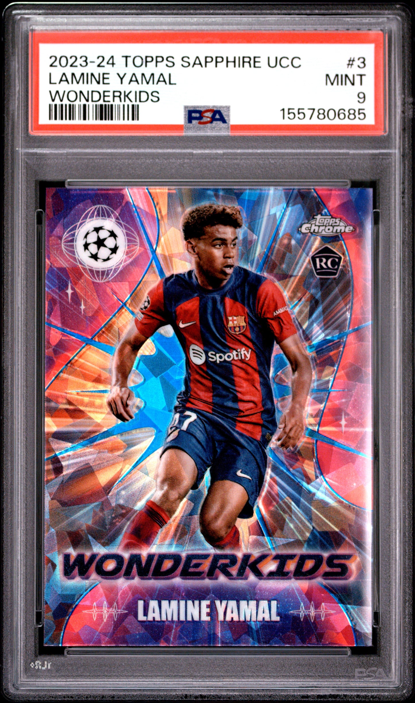 2023-24 Topps Chrome Sapphire Edition Uefa Wonderkids  #3 Lamine Yamal RC PSA 9