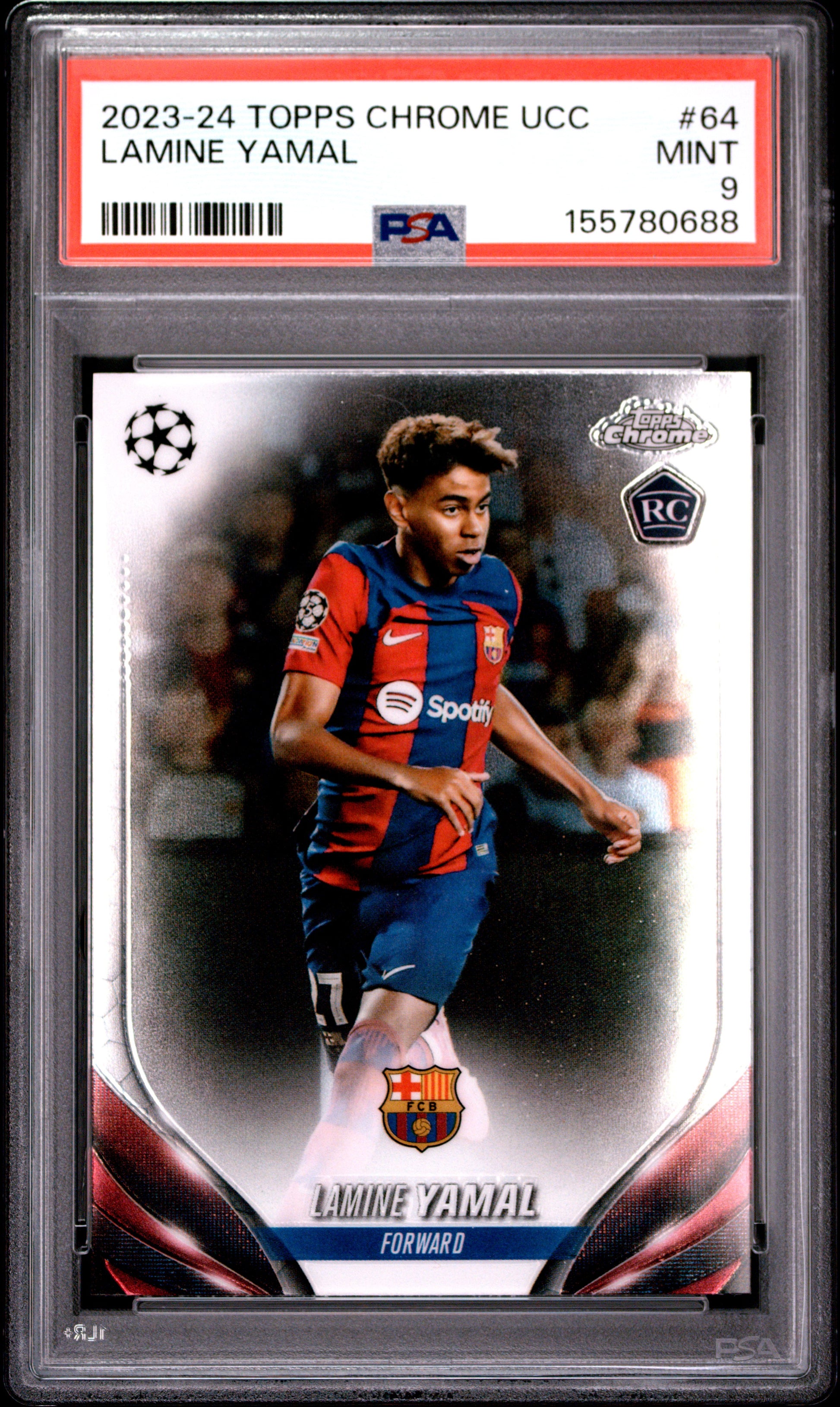 2023-24 Topps Chrome Uefa Club Competitions #64 Lamine Yamal RC PSA 9 (0688)