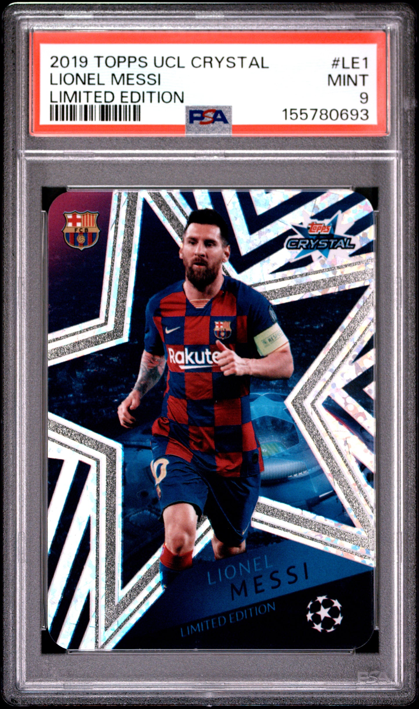 2019 Topps Uefa Champions League Crystal Limited Edition #LE1 Lionel Messi PSA 9