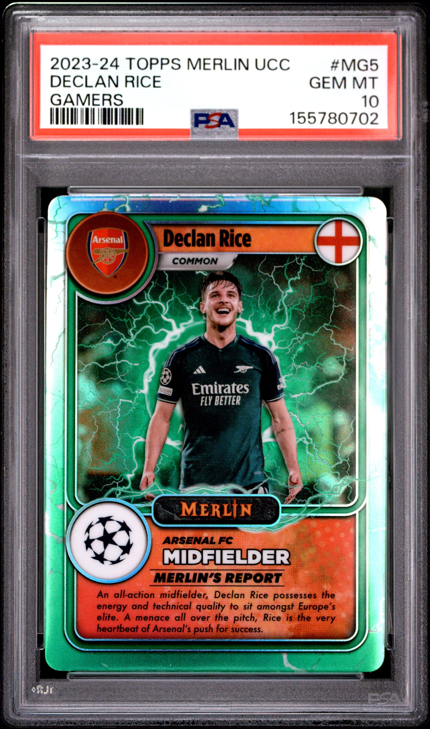 2023-24 Topps Merlin Uefa Club Comp. Merlin's Gamers #MG5 Declan Rice PSA 10
