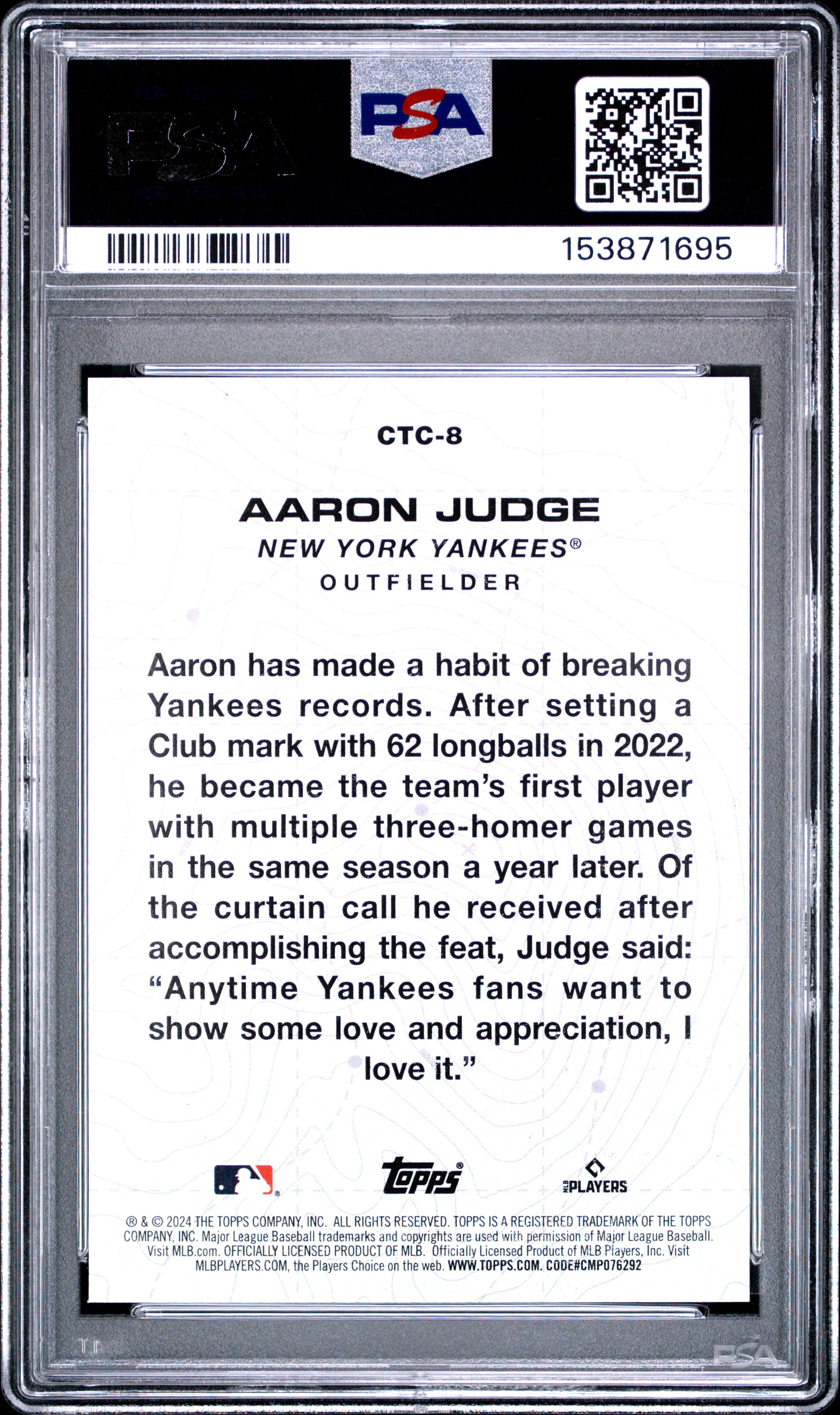 2024 Topps City To City #CTC8 Aaron Judge PSA 10