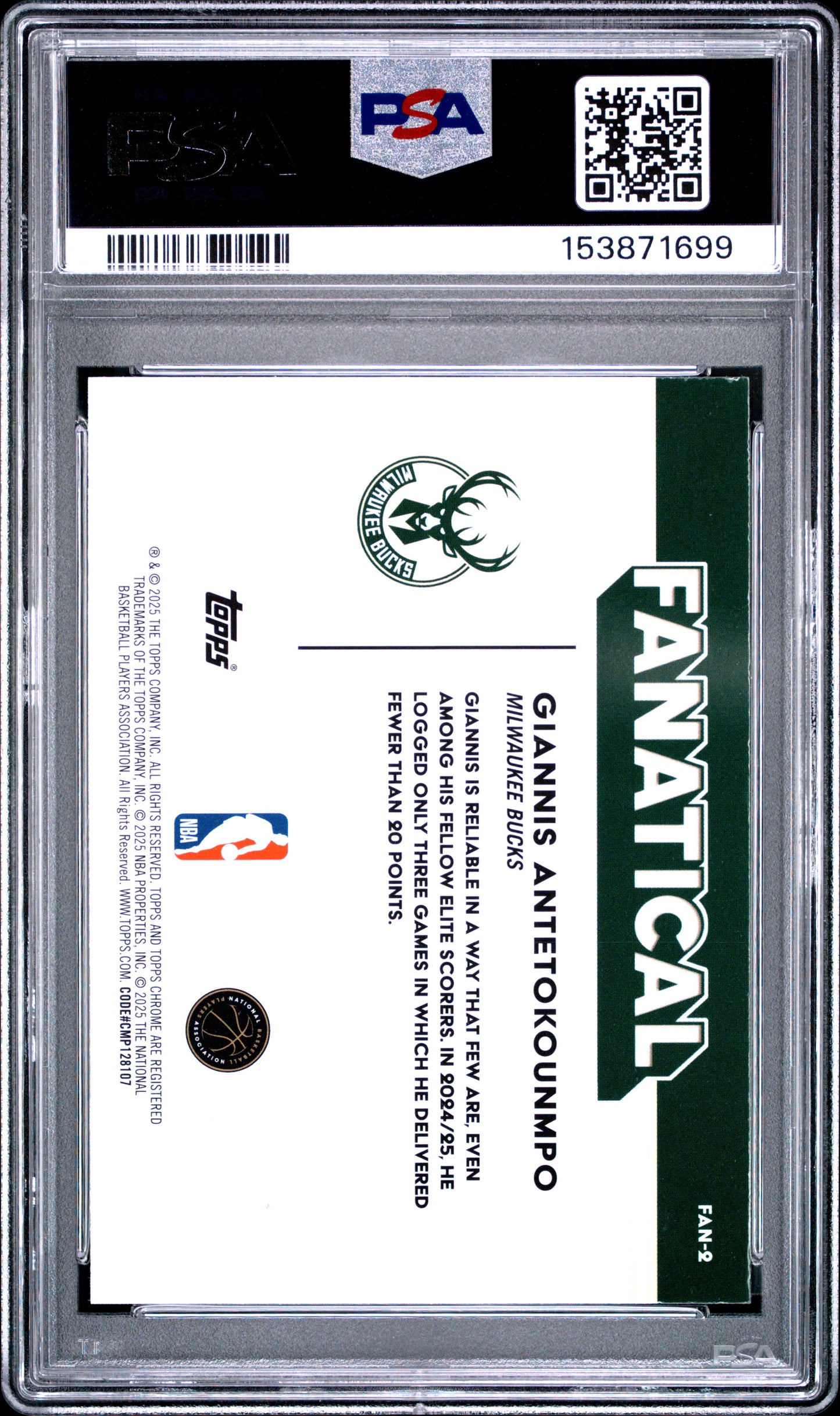 2025 Topps Chrome Fanatical #FAN-2 Giannis Antetokounmpo PSA 9