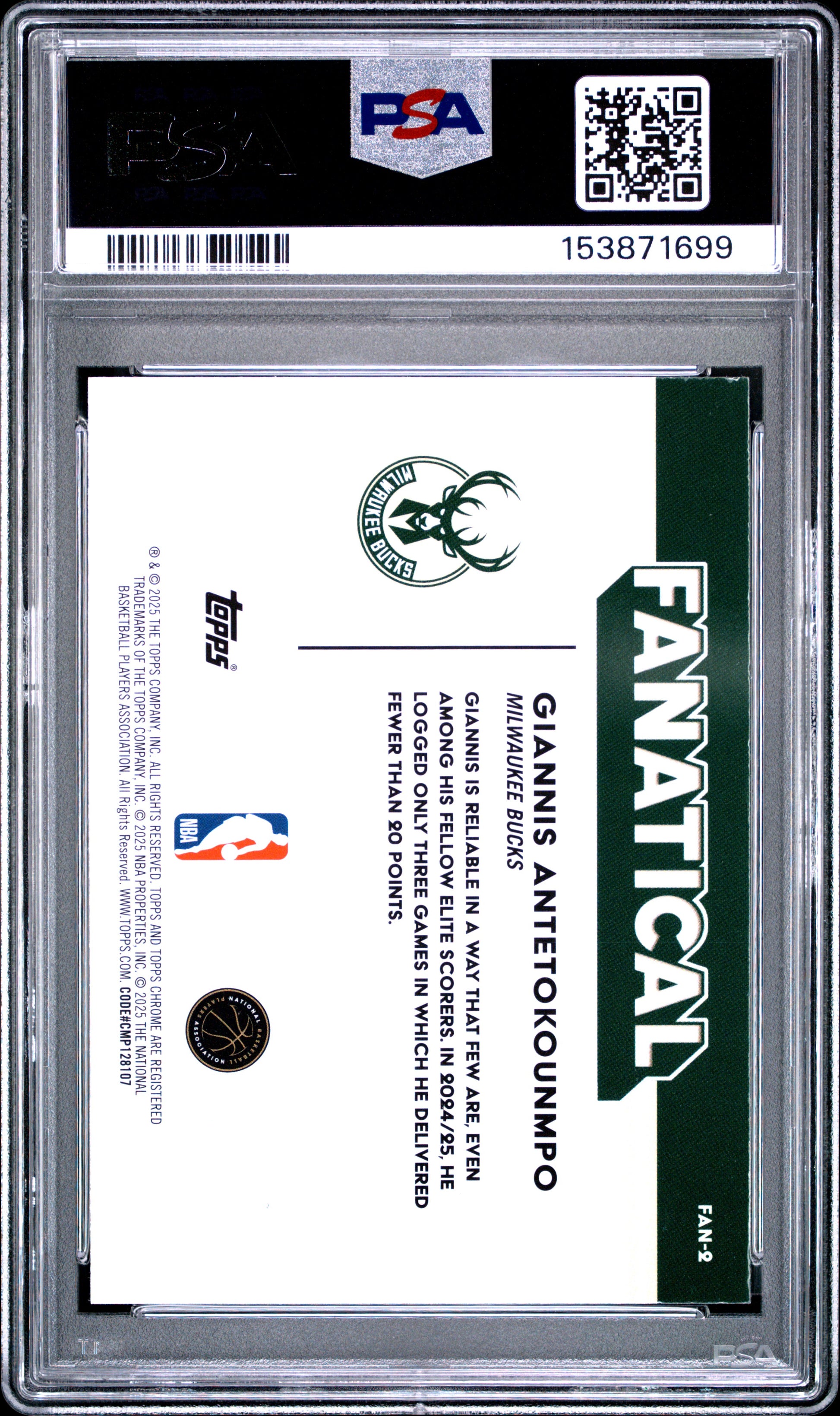 2025 Topps Chrome Fanatical #FAN-2 Giannis Antetokounmpo PSA 9