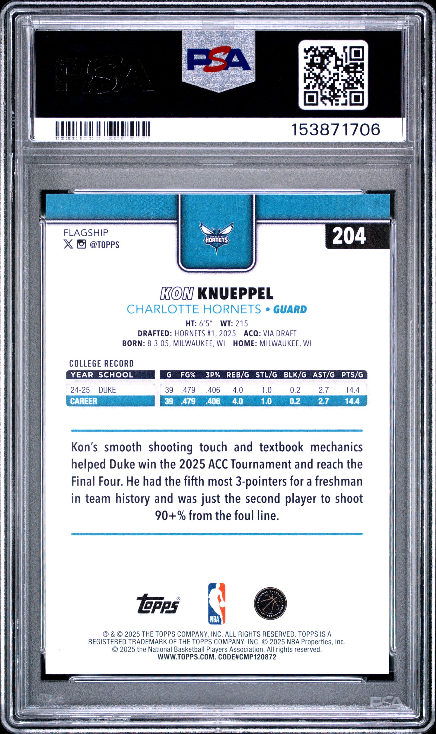 2025 Topps #204 Kon Knueppel RC PSA 9