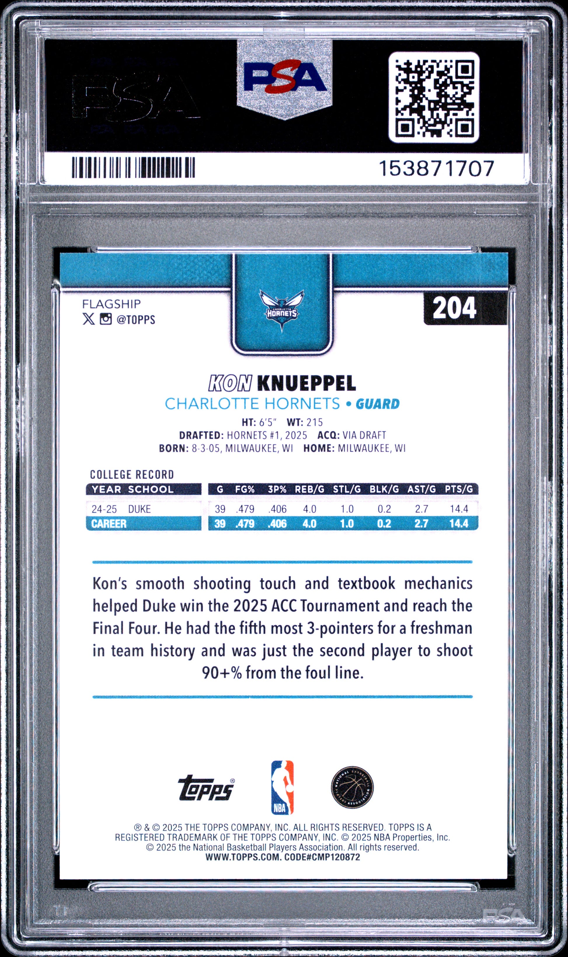 2025 Topps #204 Kon Knueppel RC PSA 9 (1707)