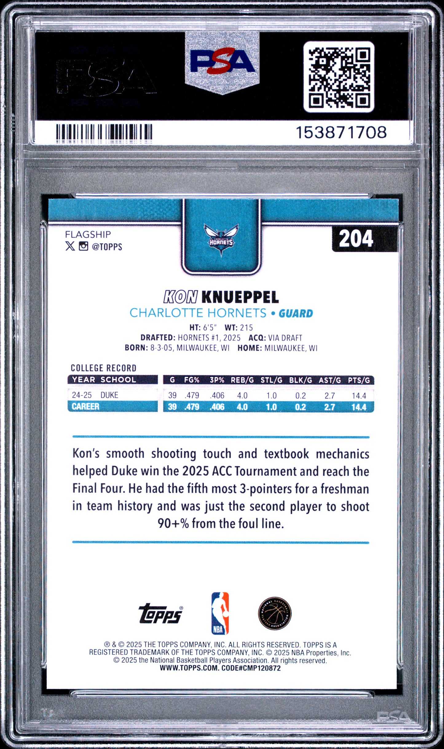2025 Topps #204 Kon Knueppel RC PSA 10 (1708)