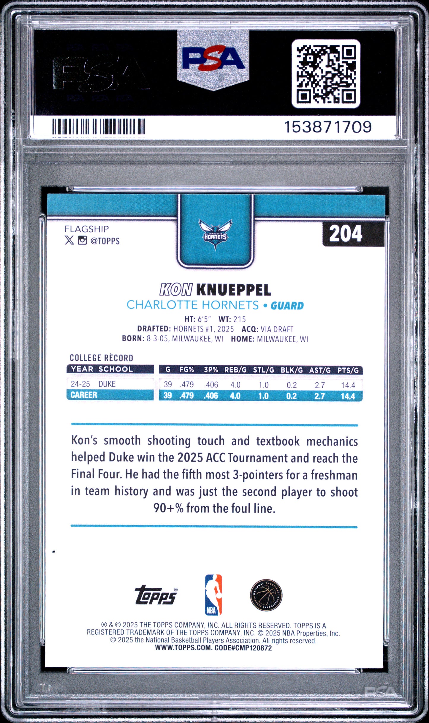 2025 Topps #204 Kon Knueppel RC PSA 10 (1709)
