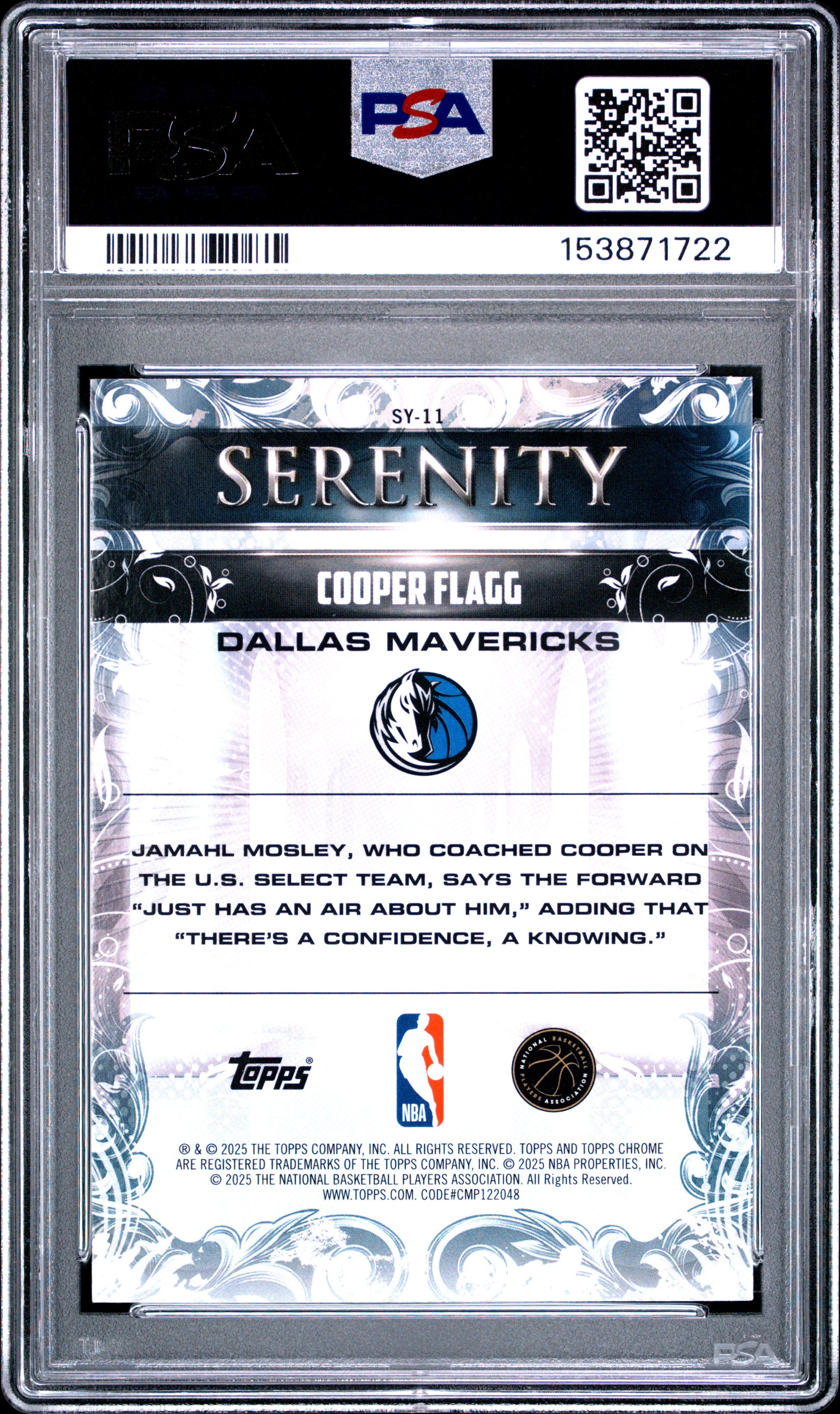 2025 Topps Chrome Serenity #SY-11 Cooper Flagg RC PSA 10