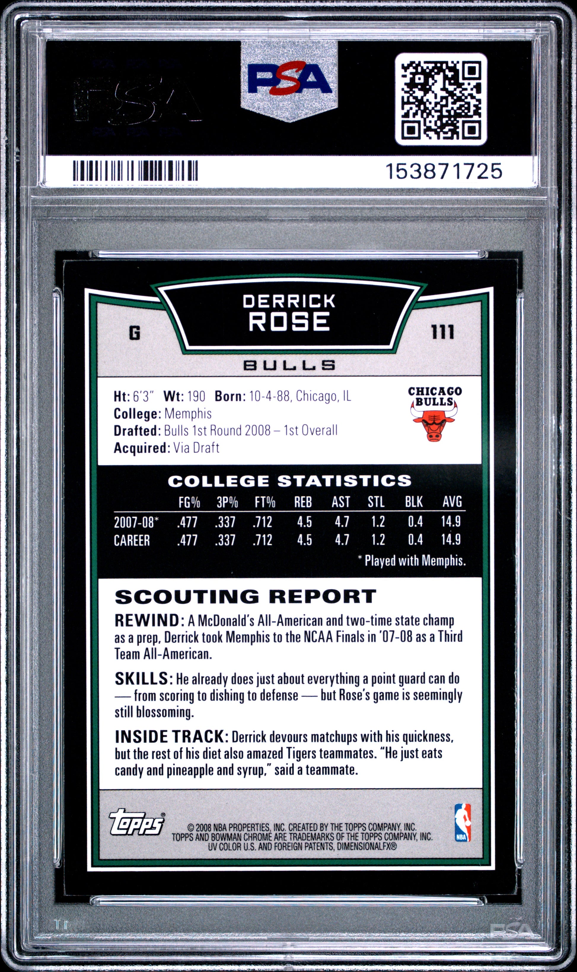 2008 Bowman Chrome #111 Derrick Rose RC PSA 10