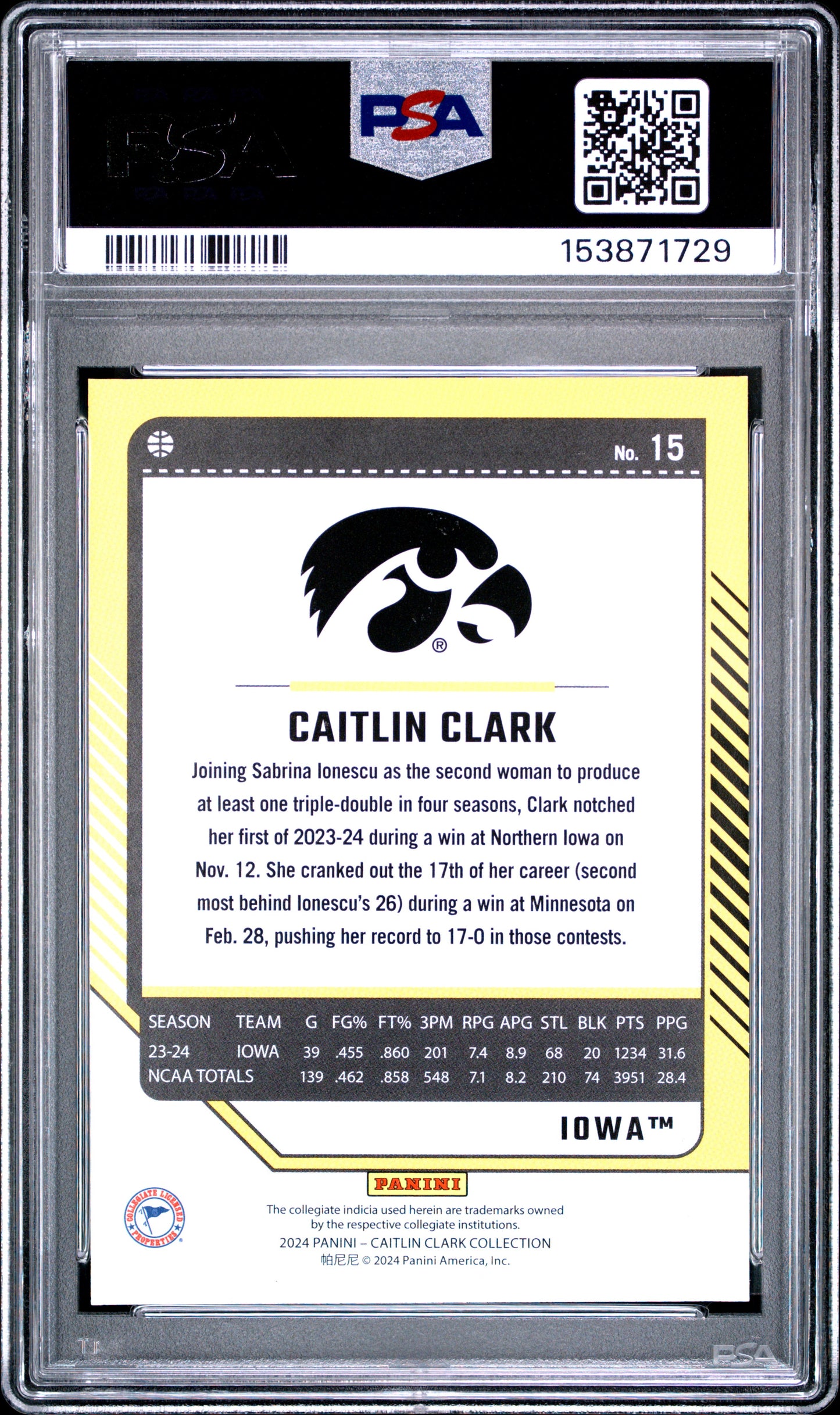 2024 Panini Caitlin Clark Collection Donruss #15 Target Caitlin Clark PSA 10