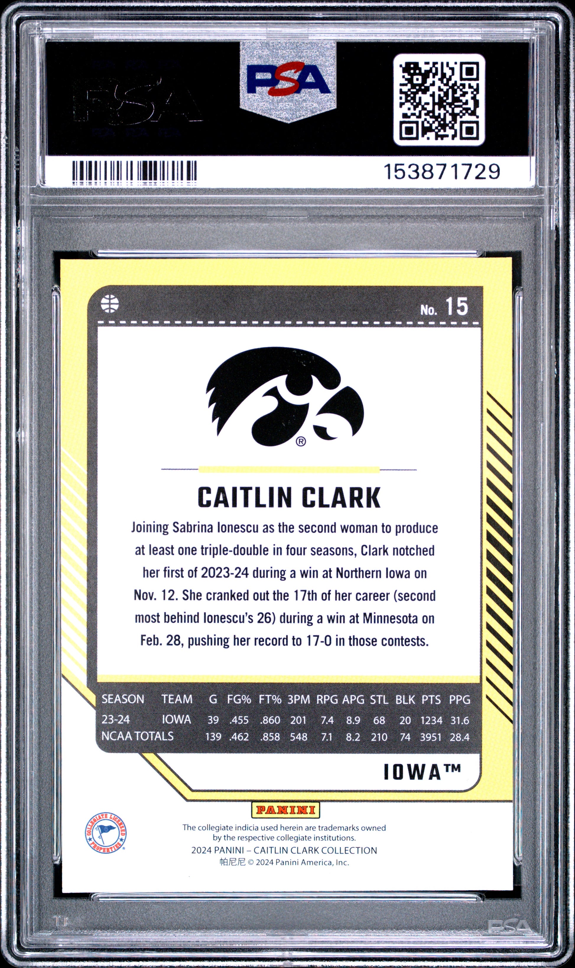 2024 Panini Caitlin Clark Collection Donruss #15 Target Caitlin Clark PSA 10