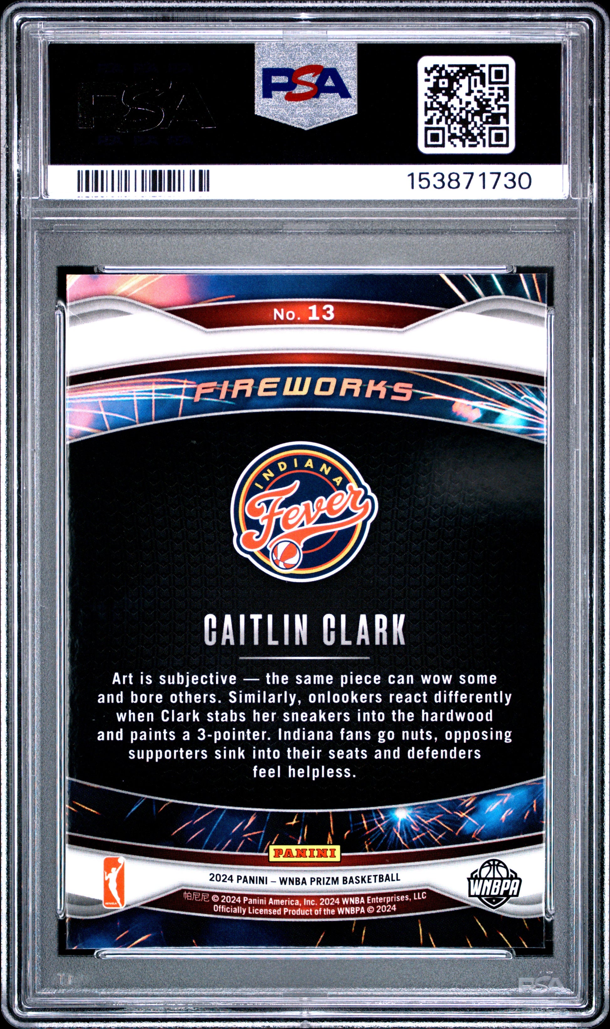 2024 Panini Prizm Wnba Fireworks #13 Caitlin Clark RC PSA 10