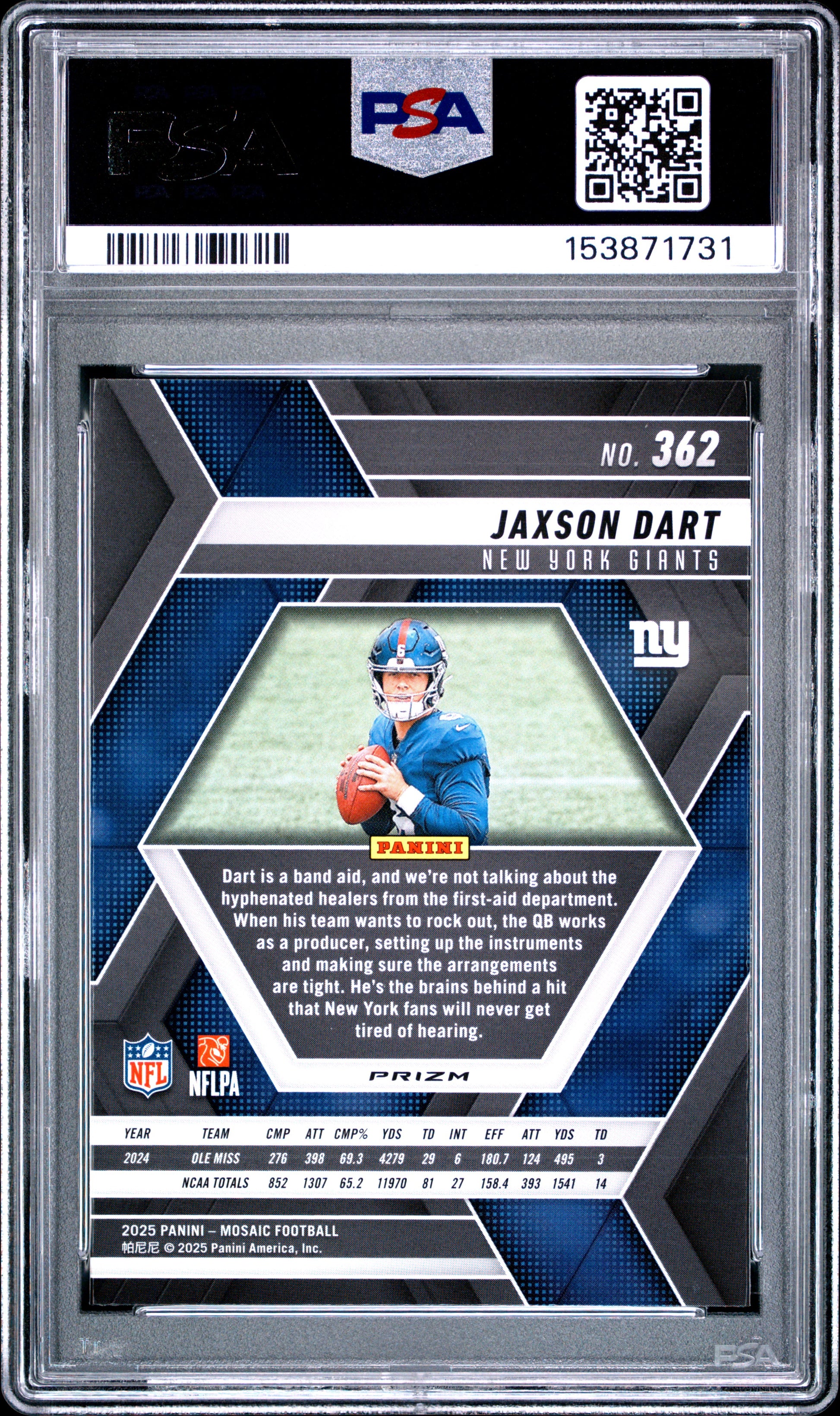 2025 Panini Mosaic #362 Reactive Blue Jaxson Dart RC PSA 9