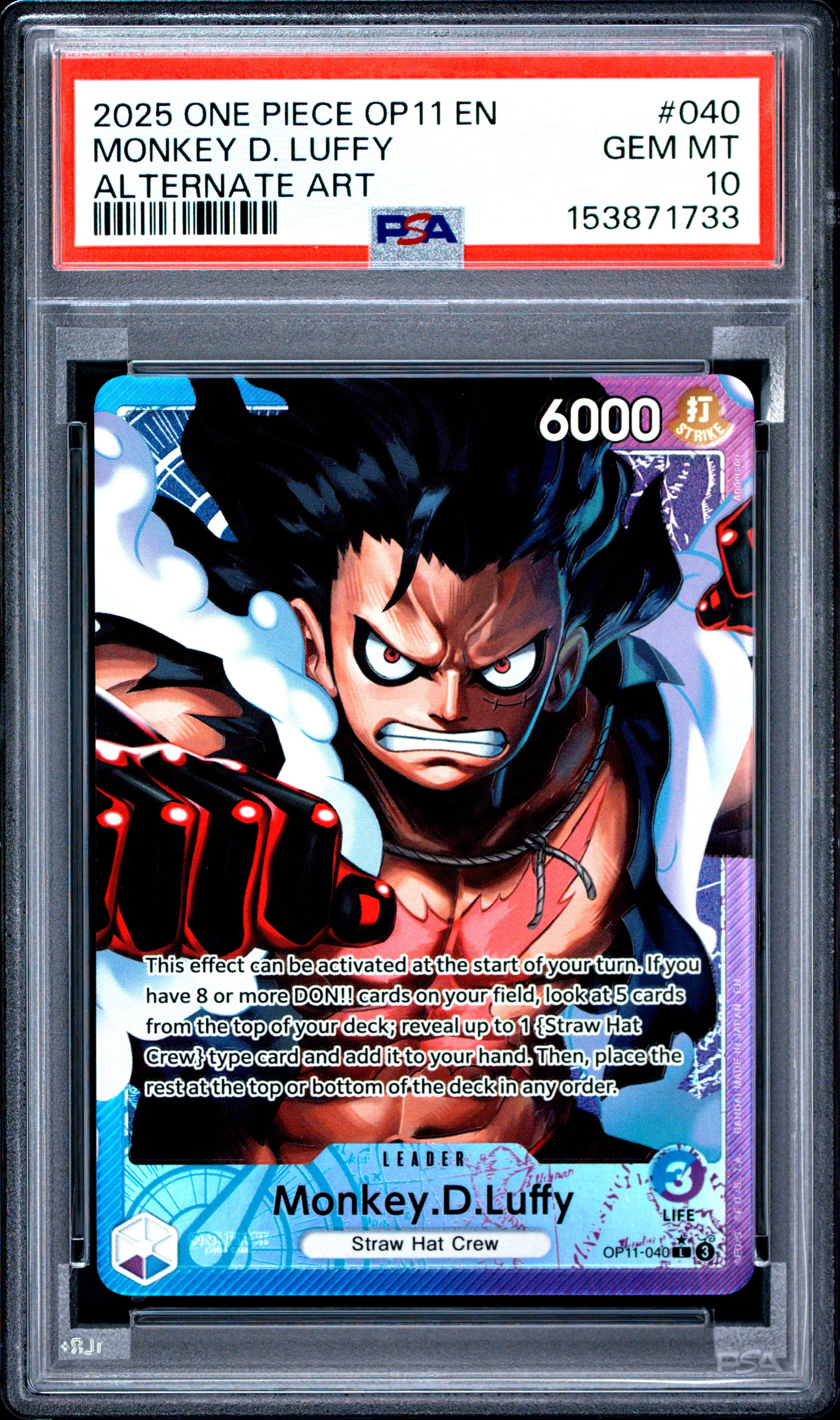 2025 One Piece Op11-A Fist Of Divine Speed #040 Alt. Art Monkey D. Luffy PSA 10
